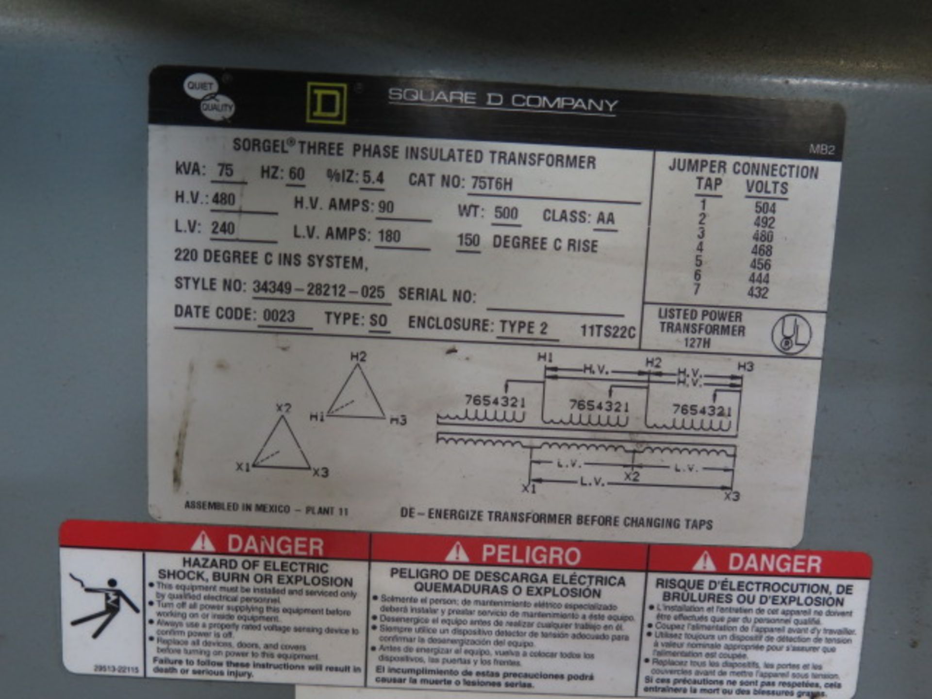 Square-D 75kVA Transformer 480/240 - Image 3 of 3