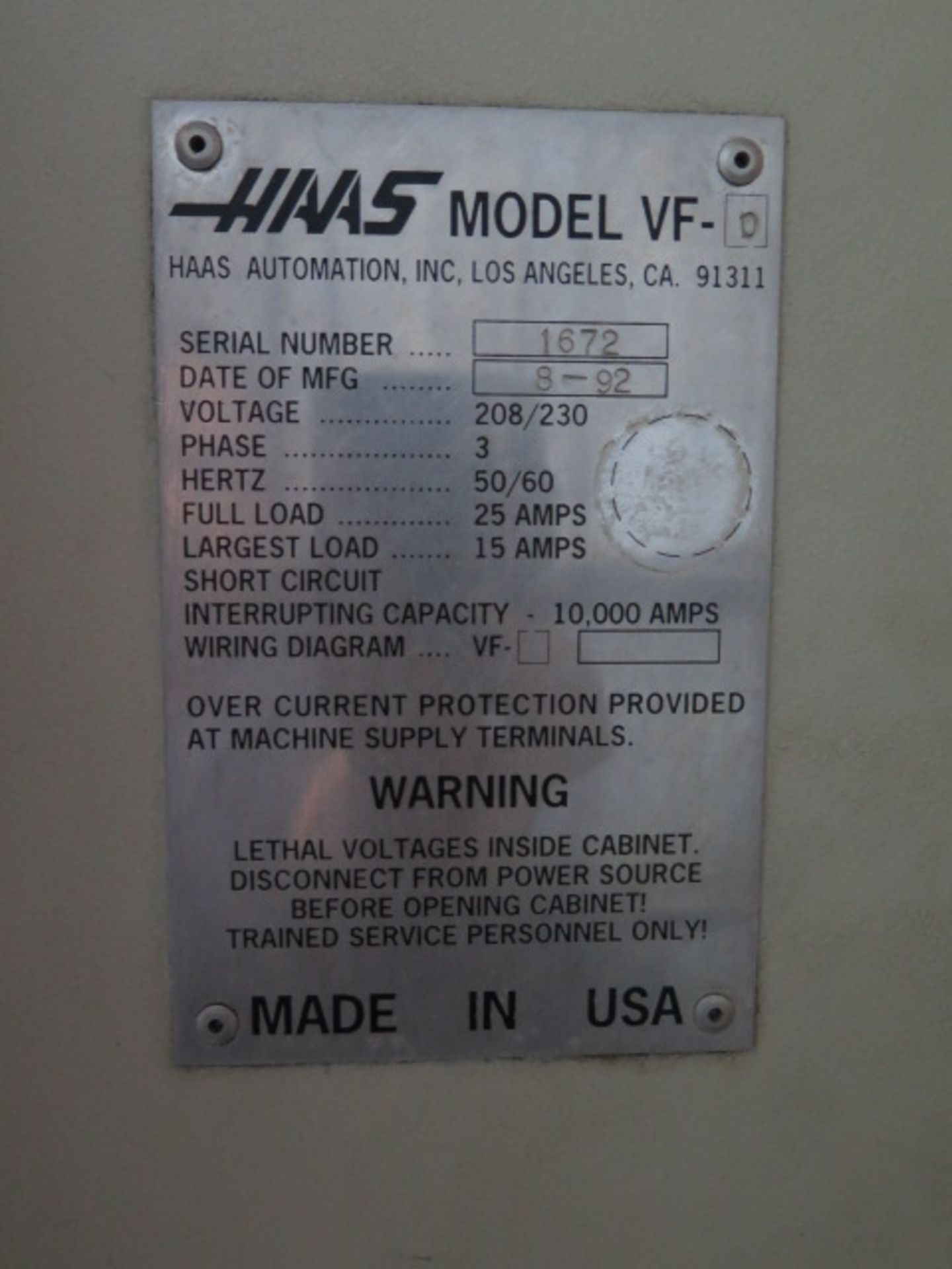 1992 Haas VF-0 4-Axis CNC Vertical Machining Center s/n Haas Controls, 20-Station ATC, CAT-40 - Image 14 of 14