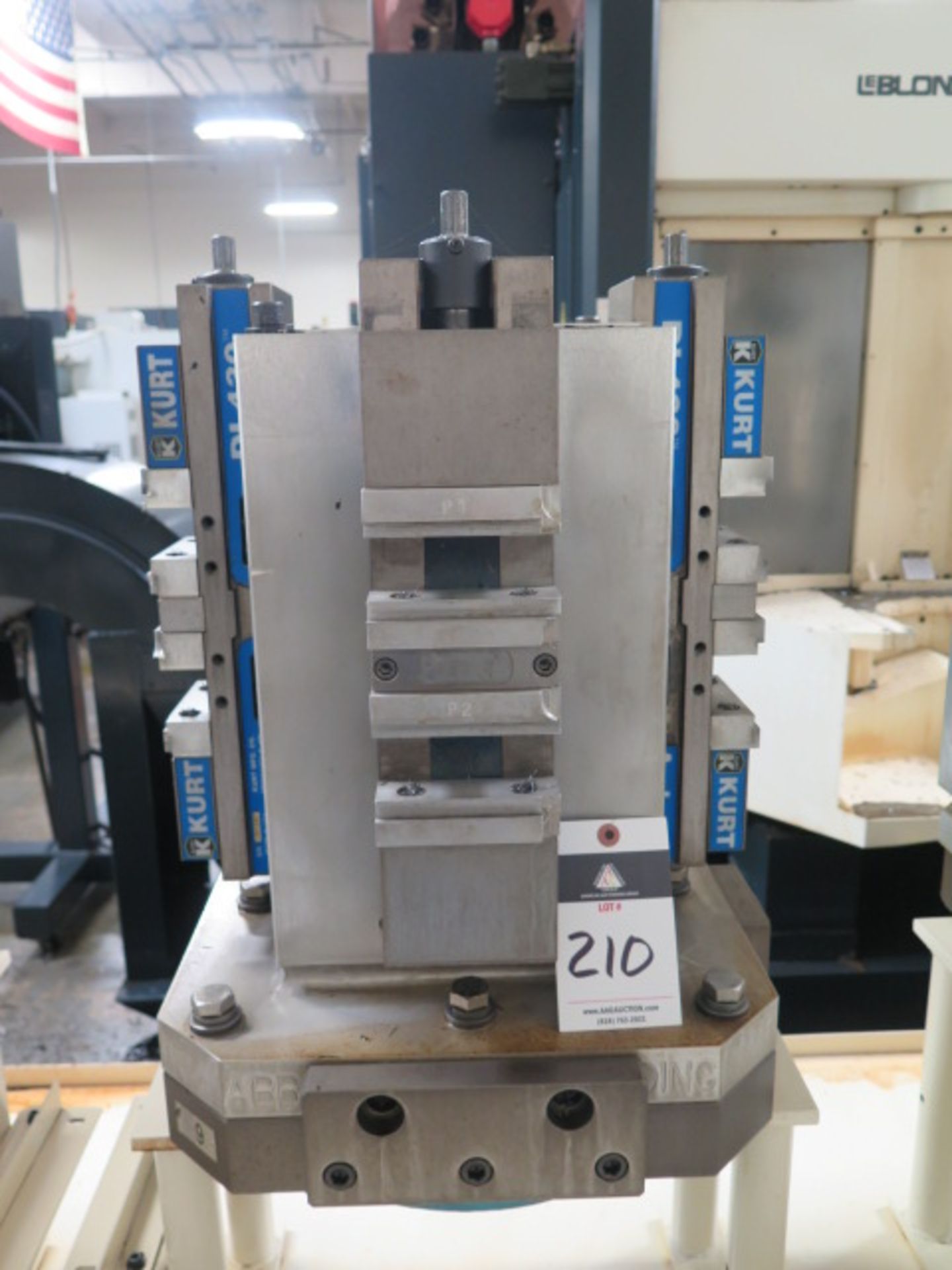 Aluminum Pallet w/ (4) Kurt 4" Double-Lock Vises and Makino Pallet