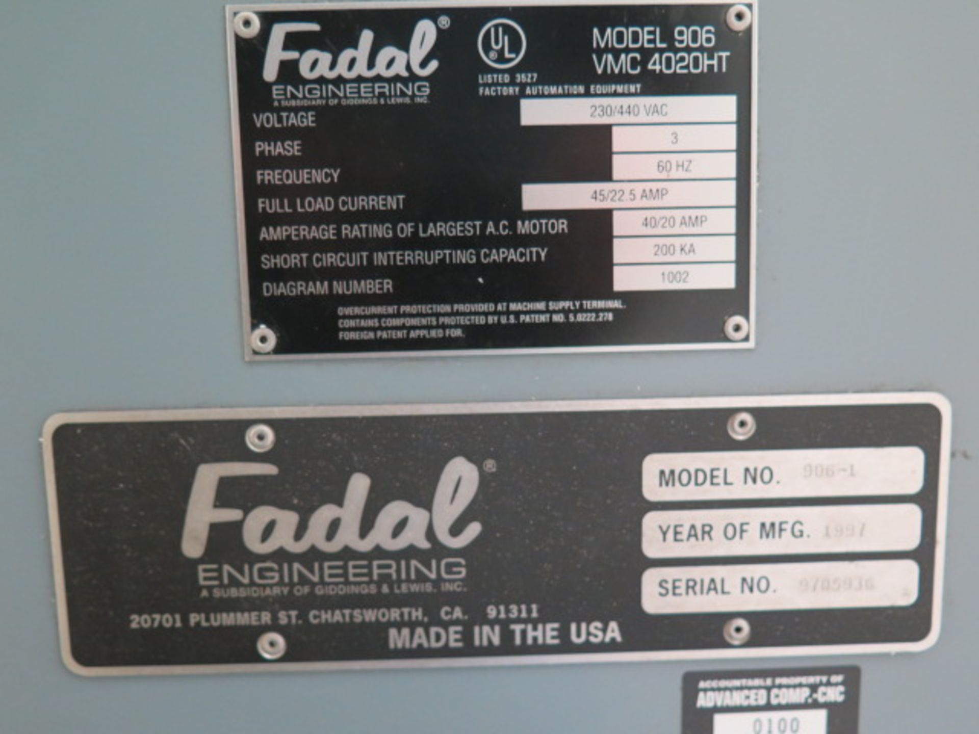 1997 Fadal VMC4020HT 2-Pallet CNC Vertical Machining Center s/n 9705936 w/ Fadal CNC88HS Controls, - Image 16 of 16