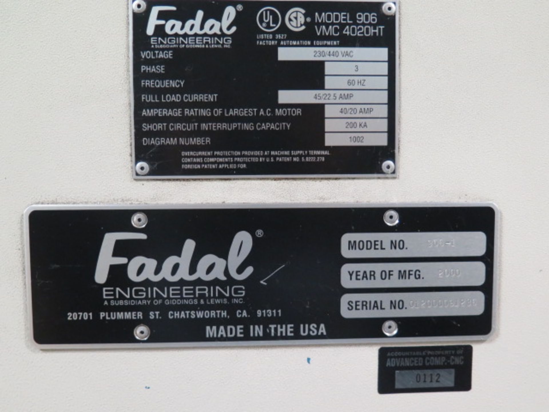 2000 Fadal VMC4020HT CNC Vertical Machining Center s/n 012000091236 w/ Fadal Multi Processor CNC - Image 12 of 12