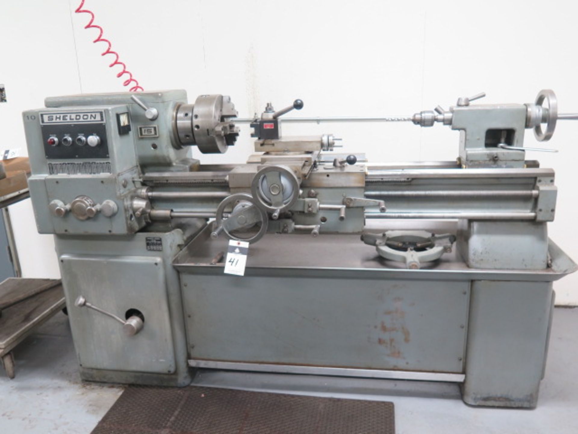 Sheldon 15” x 42” Geared Head Lathe s/n 30091 w/ 45-1250 RPM, Tailstock, Steady Rest, 10” 3-Jaw