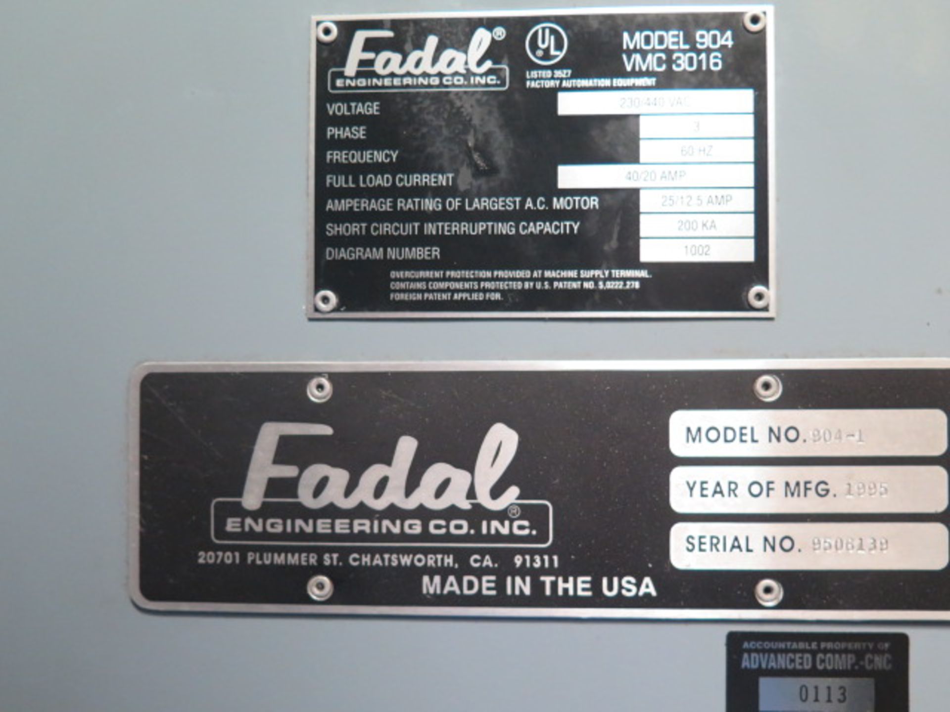 1995 Fadal VMC3016 CNC Vertical Machining Center s/n 9506139 w/ Fadal CNC88HS Controls, 21-Station - Image 11 of 11