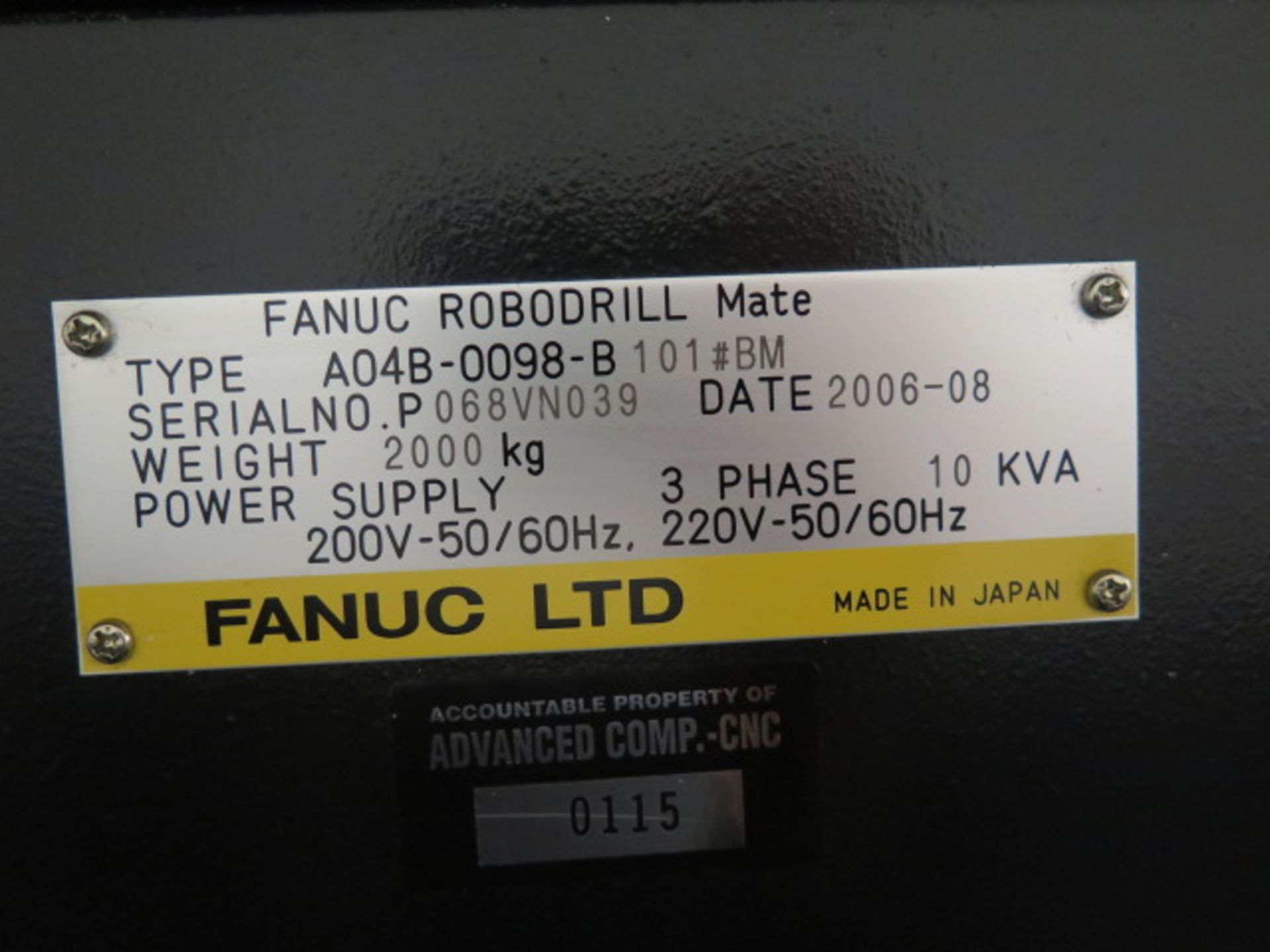 2006 Fanuc Robodrill MATE CNC Drilling Center s/n P068VN0039 w/ Fanuc Series 0i-MC Controls, 14- - Image 12 of 12