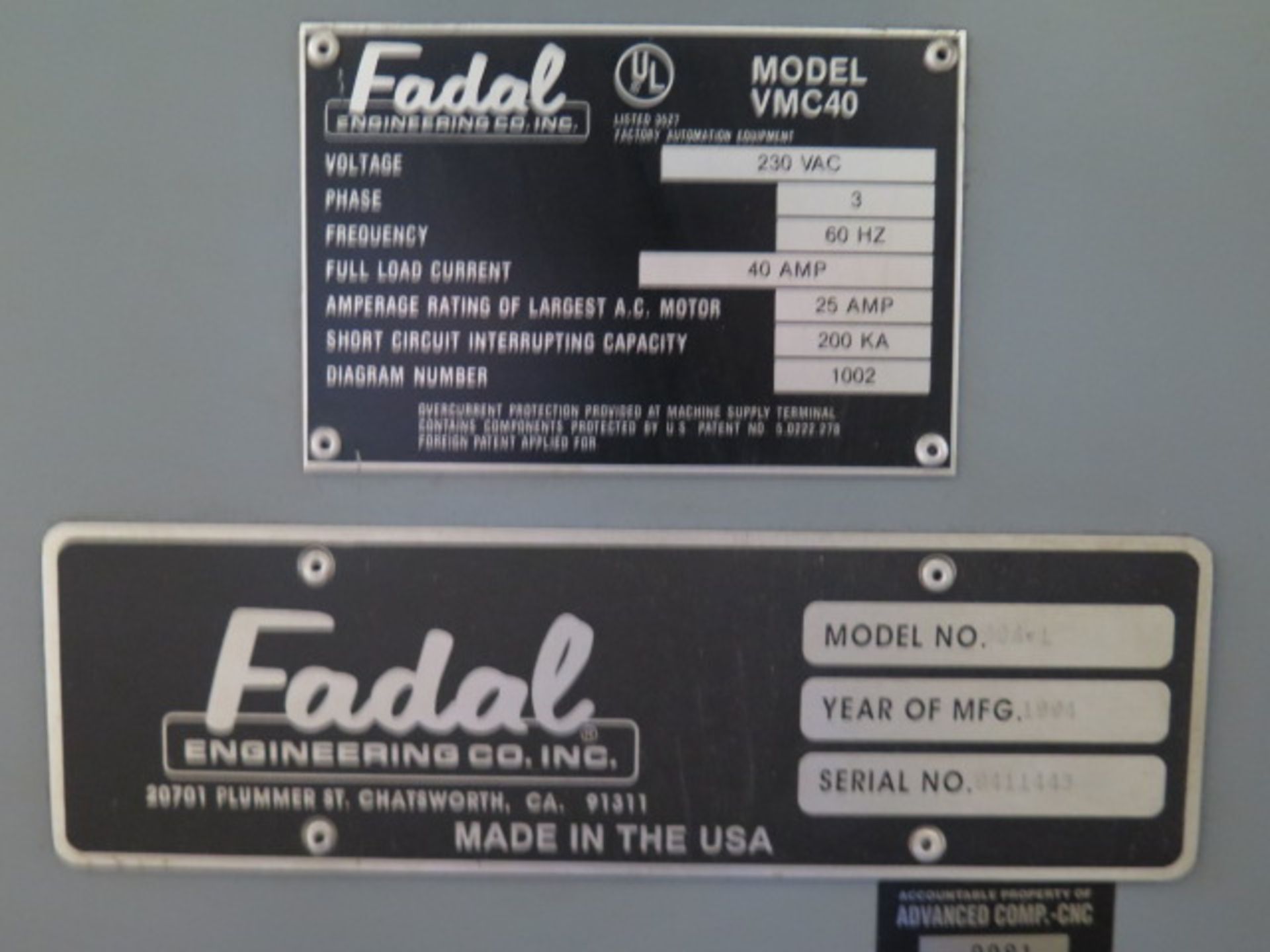 1994 Fadal VMC40 CNC Vertical Machining Center s/n 9411443 w/ Fadal CNC88HS Controls, 21-Station - Image 11 of 11