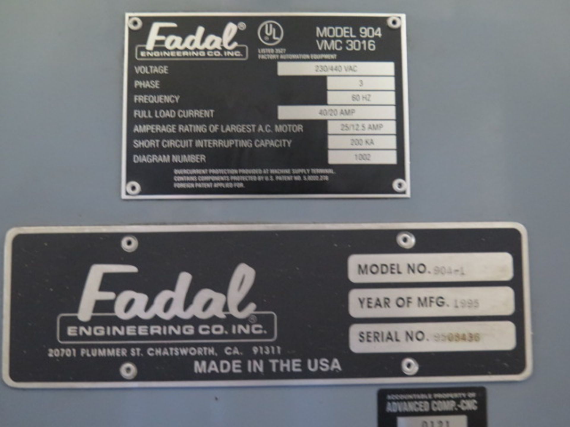 1995 Fadal VMC3016 CNC Vertical Machining Center s/n 9508436 w/ Fadal CNC88HS Controls, 21-Station - Image 11 of 11