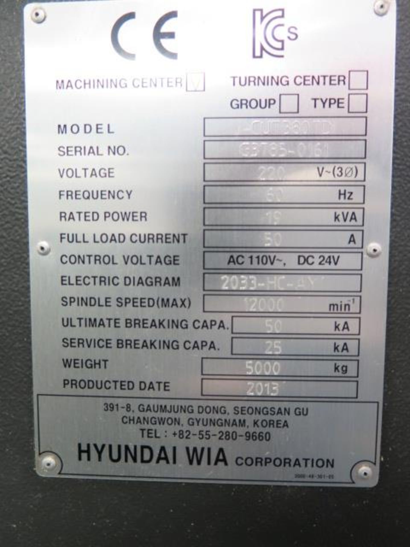 2013 Hyundai WiA i-Cut 380 TDi 4-Axis 2-Pallet CNC VMC s/n G3785-0161 w/ Siemens Contr, SOLD AS IS - Image 20 of 20