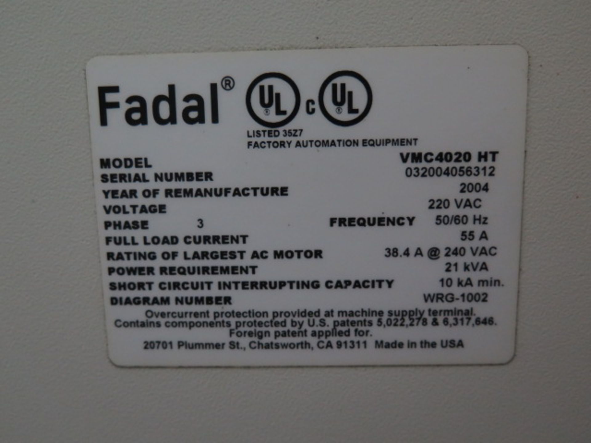 2004 Fadal VMC4020HT 4-Axis CNC Vertical Machining Center s/n 032004056312 w/ Fadal Multiprocessor - Image 13 of 13
