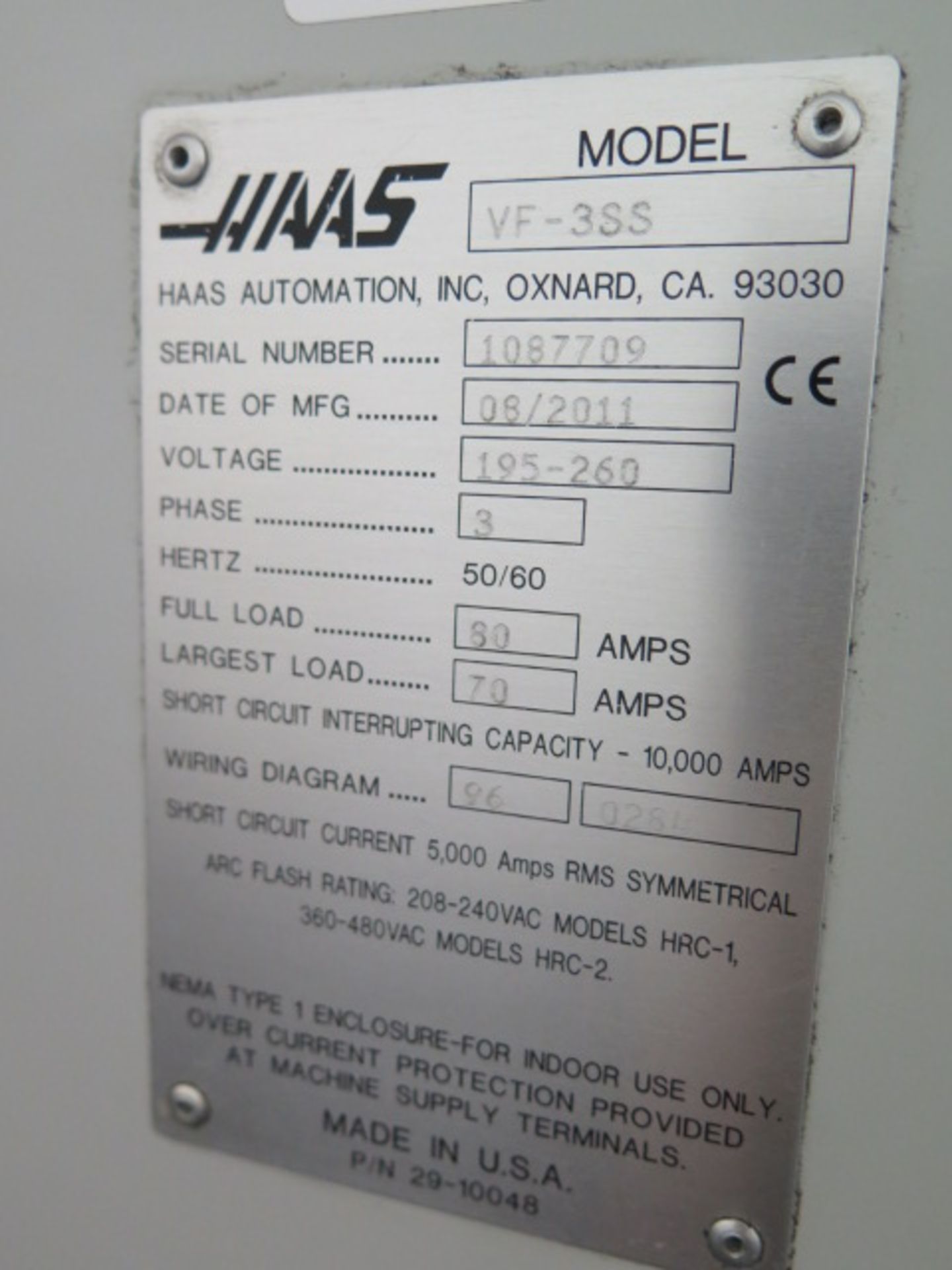 2011 Haas VF-3SS 4-Axis CNC Vertical Machining Center s/n 1087709 w/ Haas Controls, Hand Wheel, 24-S - Image 17 of 17