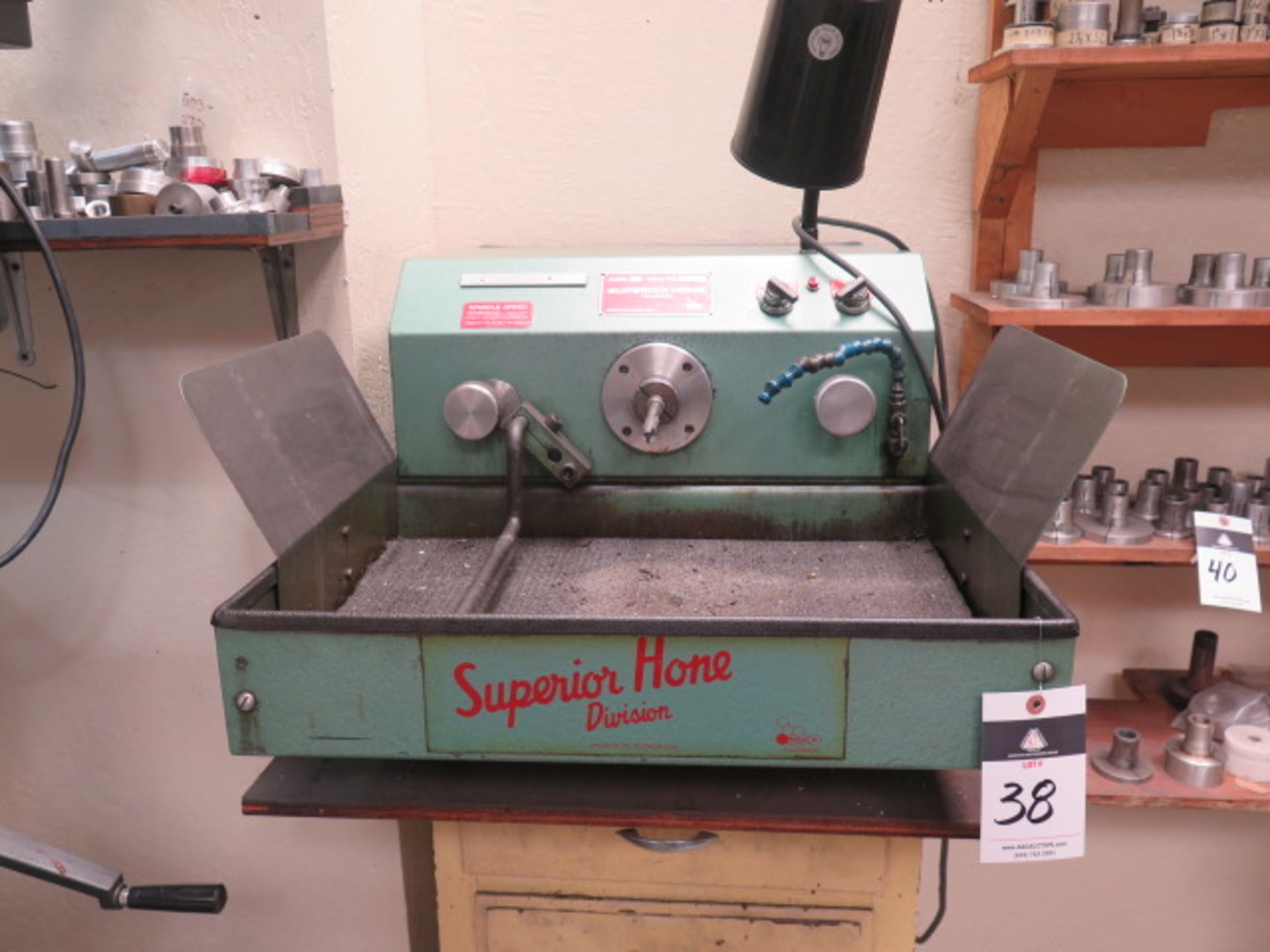 Superior Hone mdl. BHXL Bench Model Honing Machine s/n 86-066 w/ 500-1850 Adjustable RPM, Coolanf,