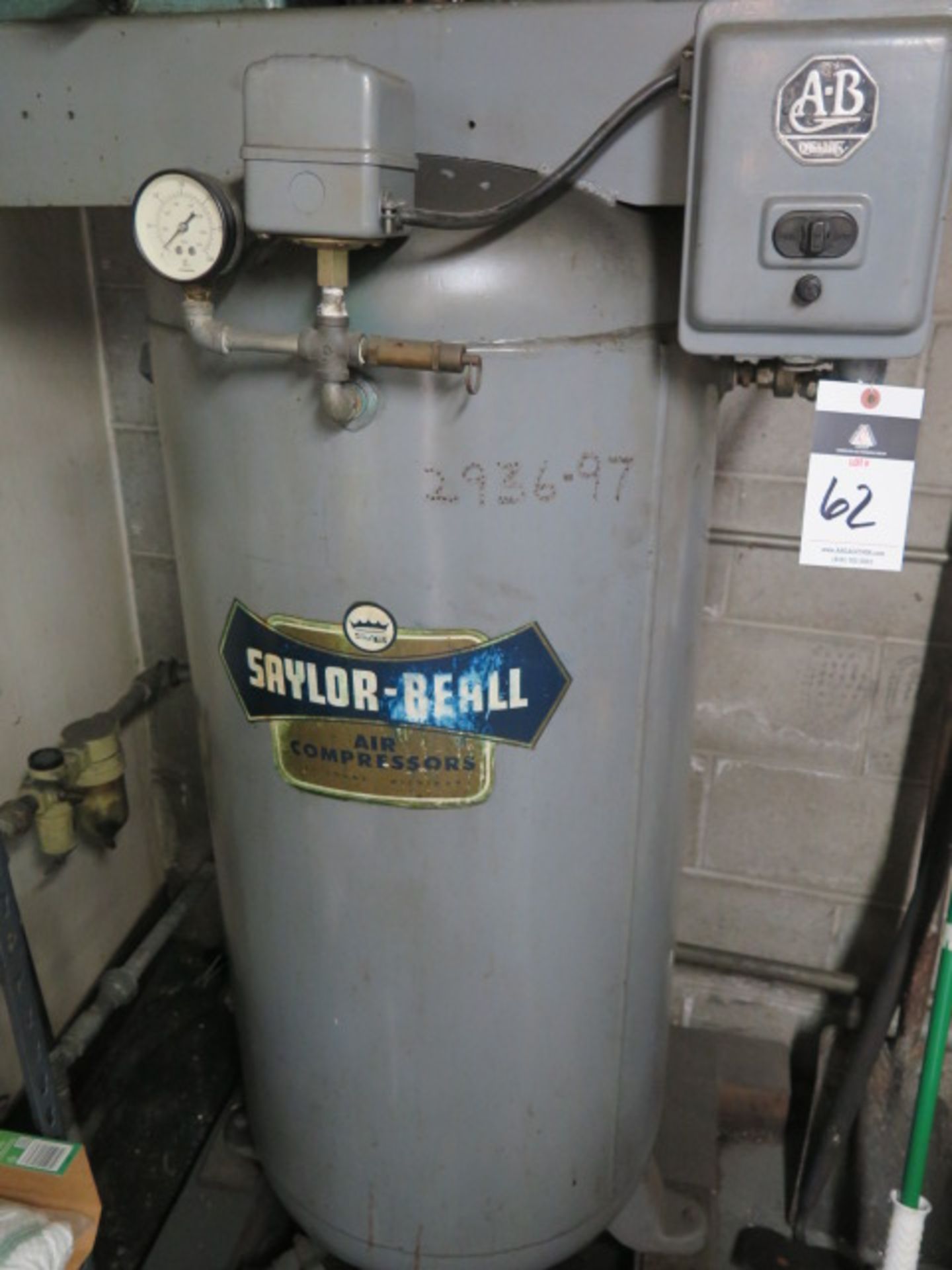 Saylor-Beall 5Hp Vertical Air Compressor w/ 60 Gallon Tank - Image 3 of 5