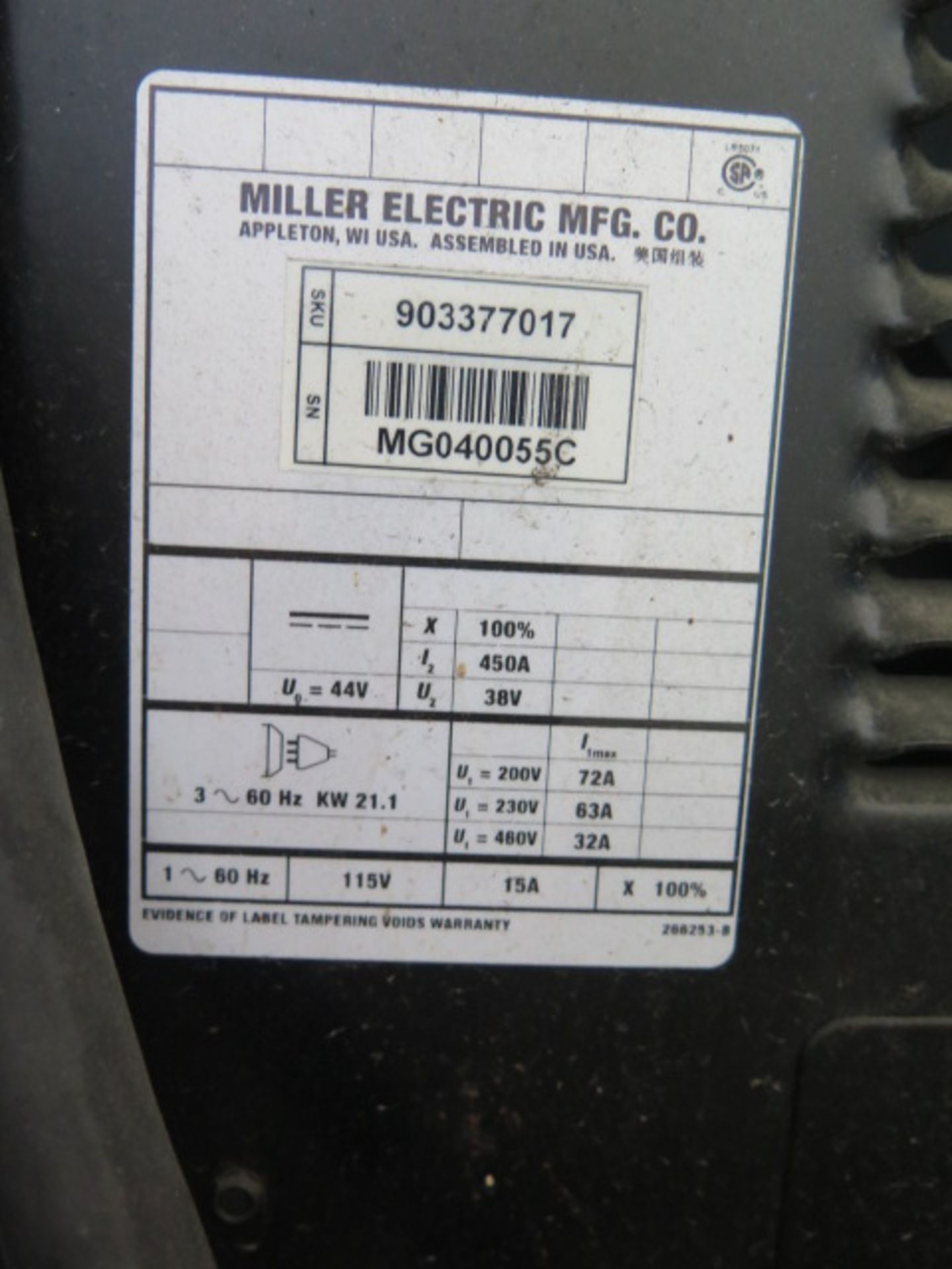 Miller Deltaweld 452 CV-DC Arc welding Power Source s/n MG040055C w/ Miller 70-Series Wire Feeder - Image 8 of 8