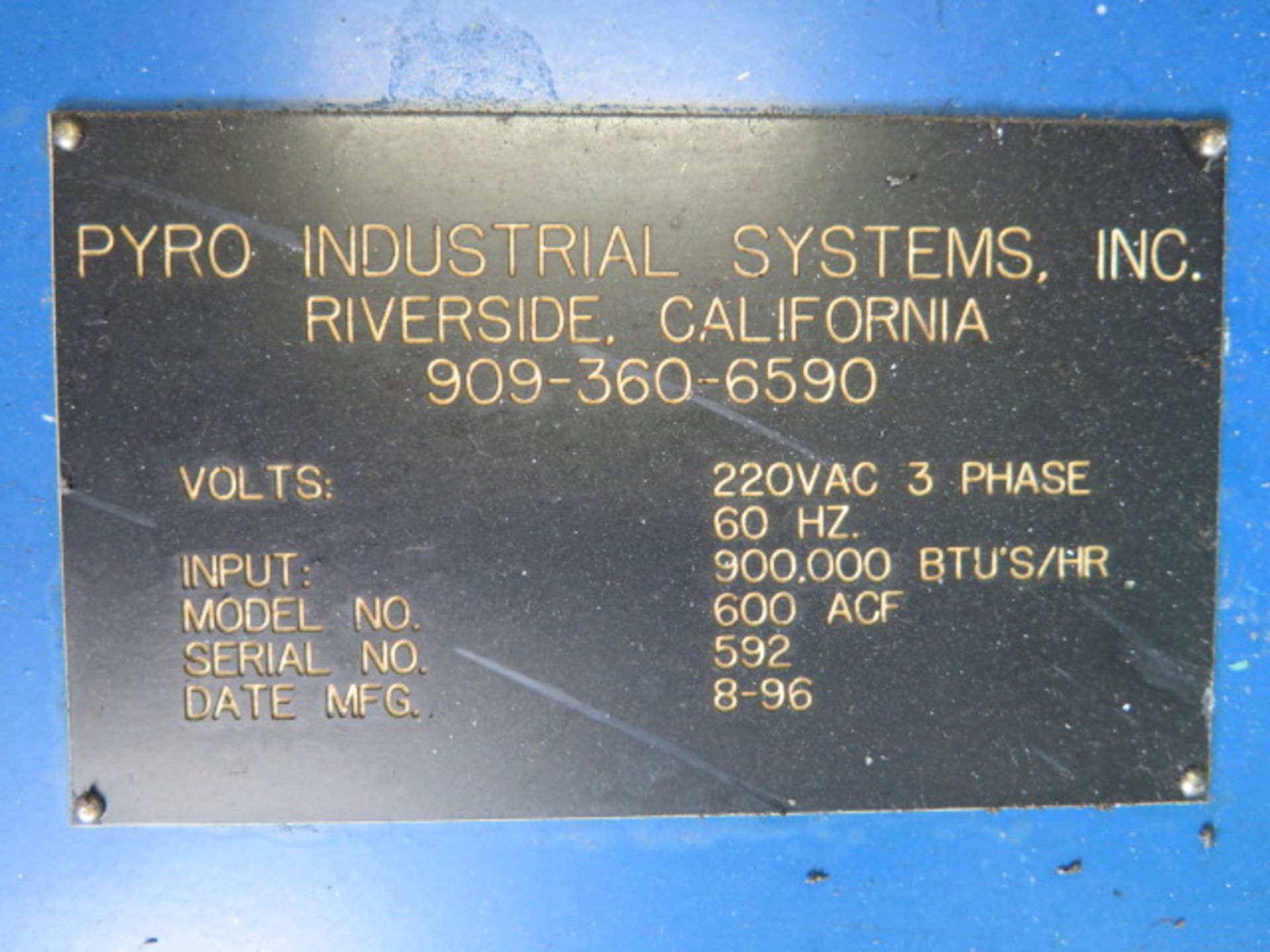 Pyro Systems mdl. 600AMC 1000K Furnace s/n 592 w/ Natural Gas Fired Burner, (3) Crucibles - Image 10 of 15