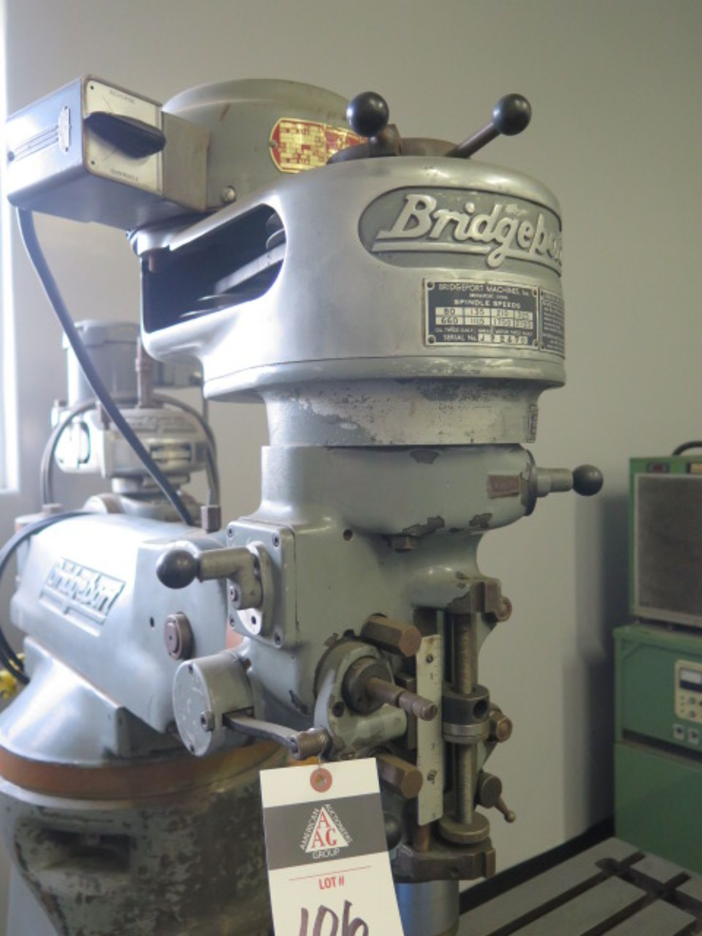 Bridgeport Vertical Mill s/n 33618 w/ 1Hp Motor, 80-2720 RPM, 8-Speeds, 9” x 42” Table, Bridgeport - Image 3 of 10