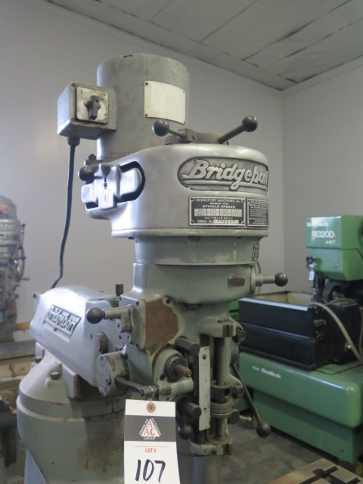 Bridgeport Vertical Mill s/n 166276 w/ 1Hp Motor, 80-2720 RPM, 8-Speeds, Power Feed, 9” x 42” Table - Image 3 of 9