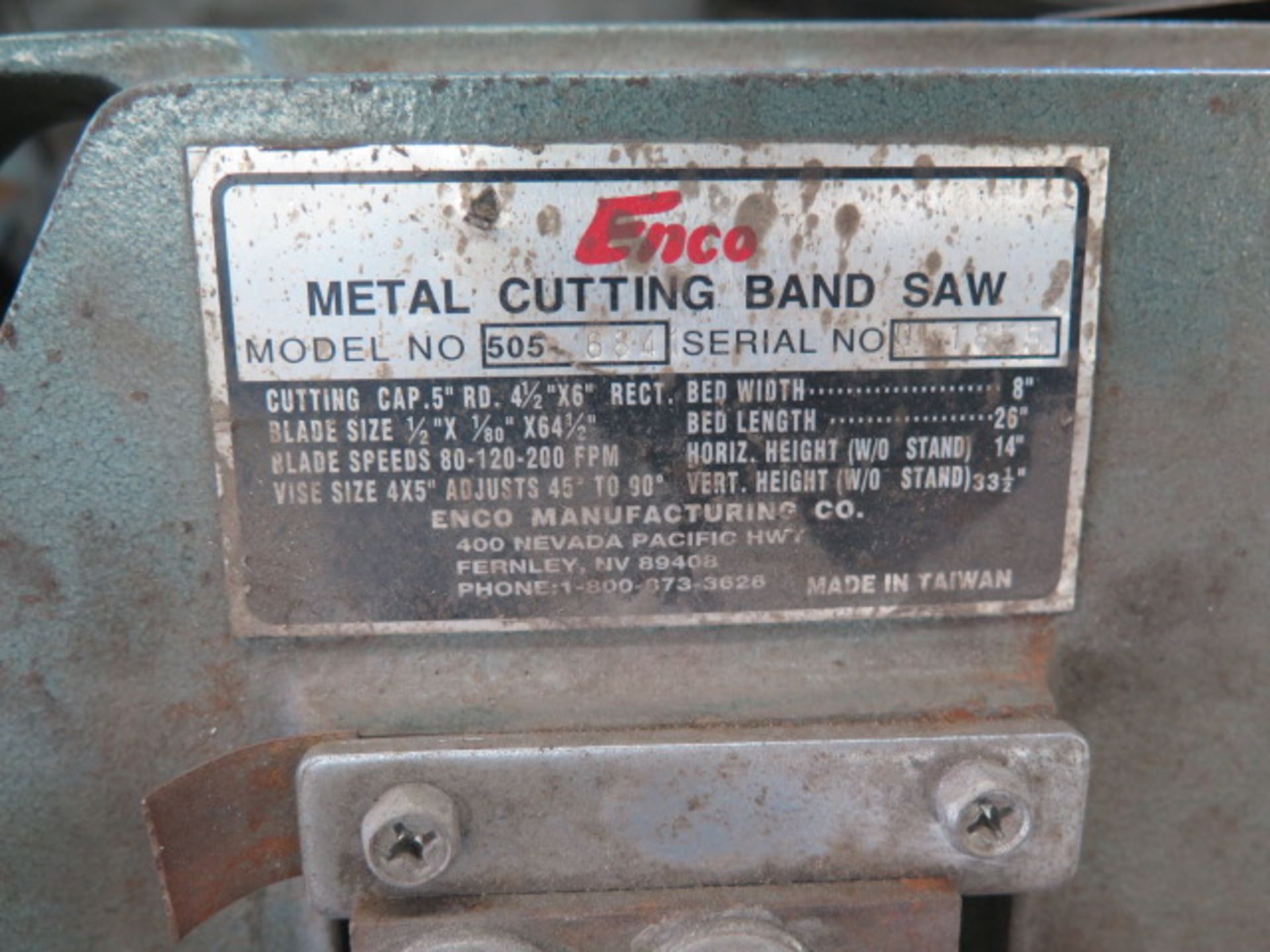 Enco 5" Metal Cutting Horizontal Band Saw s/n 051855 - Image 4 of 4