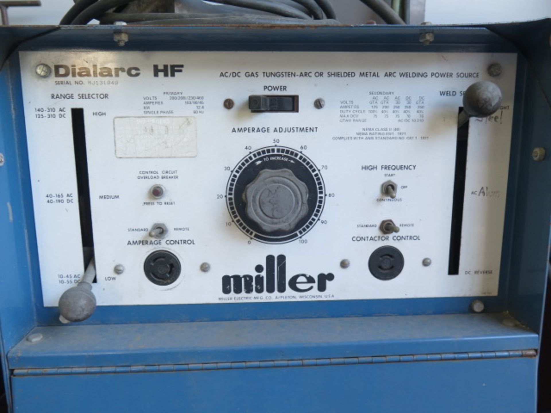 Miller Dialarc HF AC/DC Arc Welding Power Source s/n HJ131949 w/ Miller Cooler - Image 5 of 8