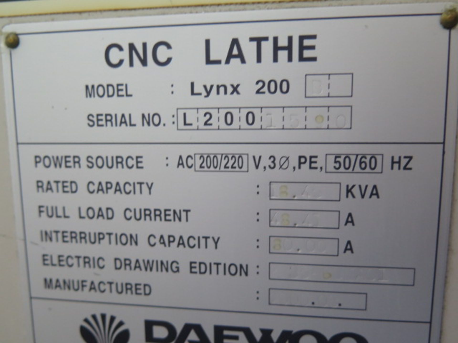 2000 Daewoo Lynx200B CNC Turning Center s/n L2001590 w/ Fanuc Series 21i-T Controls, Tool Presetter, - Image 23 of 27