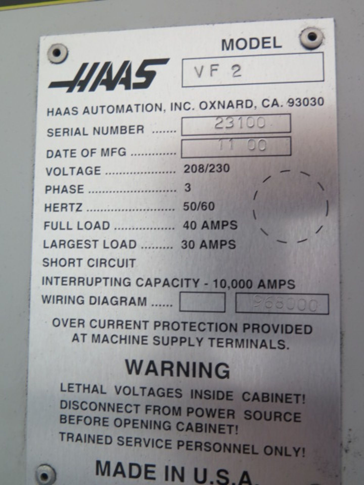 2000 Haas VF-2 4-Axis CNC Vertical Machining Center s/n 23100 w/ Haas Controls, 20-Station ATC, - Image 15 of 15