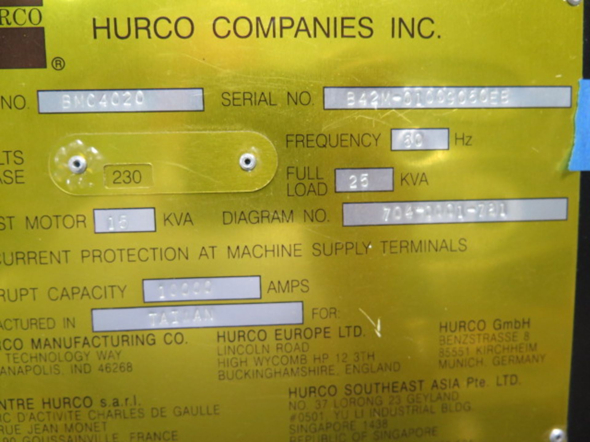 2000 Hurco BMC4020 CNC VMC, s/n B42M-01009060EB w/ Ultimax CNC Controls, Sold AS IS with NO Waranty - Image 12 of 13