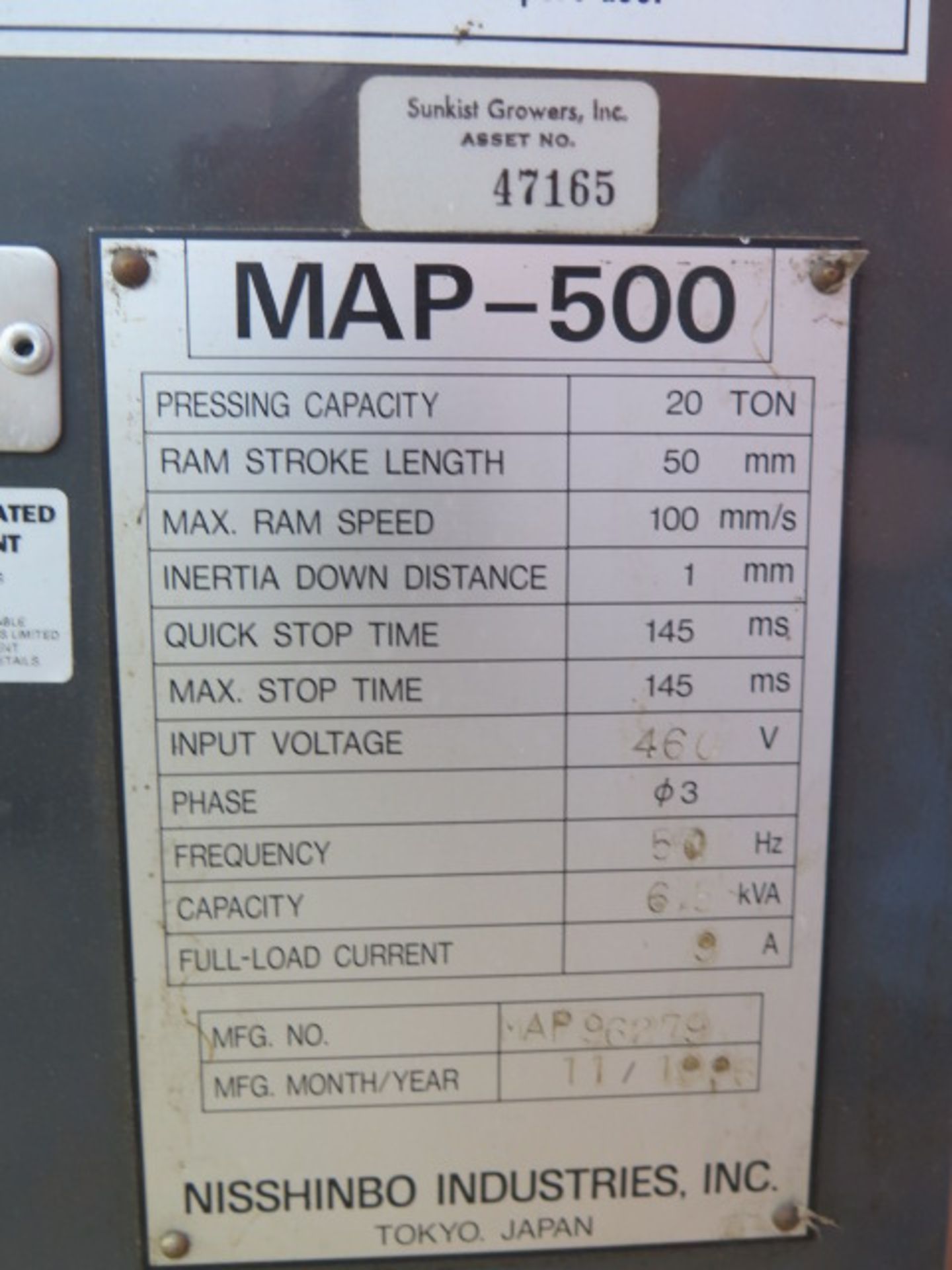1996 Nisshimbo MAP-500 20 Ton 10-Station CNC Turret Punch Press s/n MAP96279. SOLD AS IS - Image 12 of 12