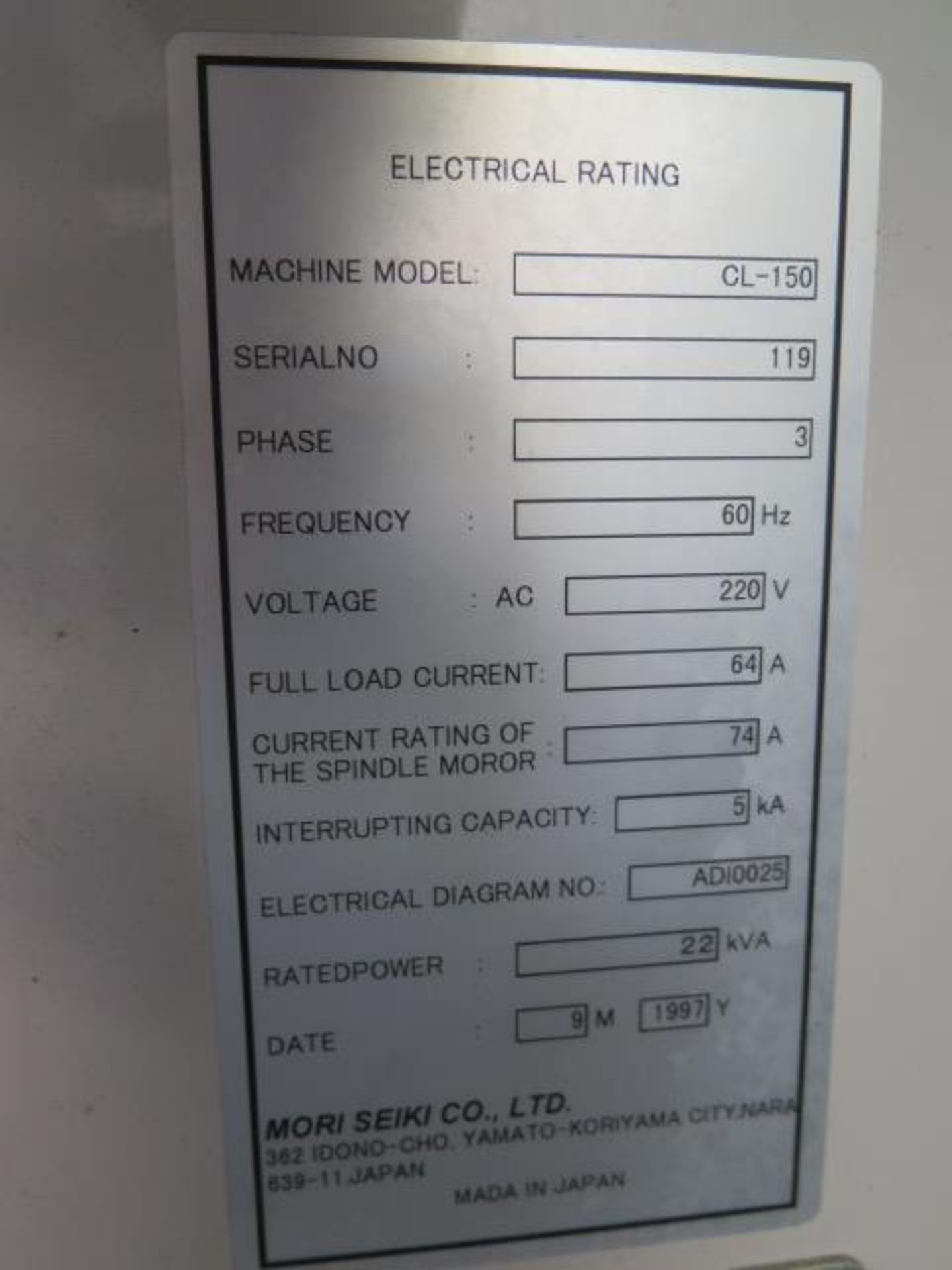 1997 Mori Seiki CL-150 CNC Turning Center (MISSING DRIVE BOARD) s/n 119 w/ MSC-803 Ctrls Sold AS IS - Image 13 of 14