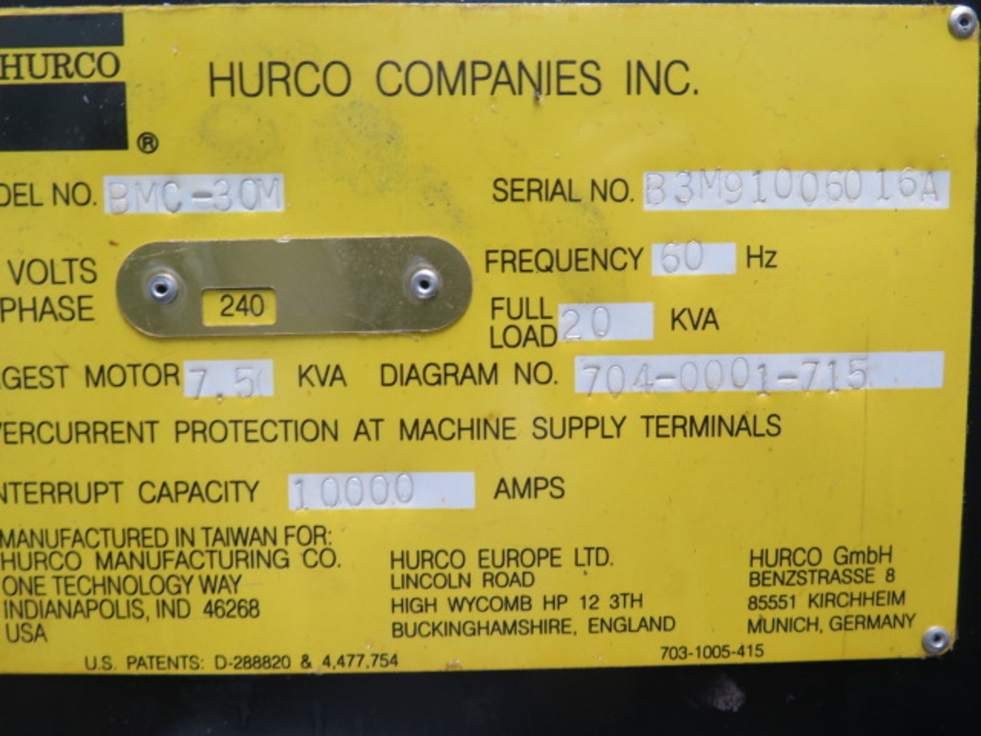 Hurco BMC30/M CNC VMC, s/n B3M91006016A (MACHINE NEEDS REPAIR) w/ Ultimax-3 CNC Controls Sold AS IS - Image 14 of 15