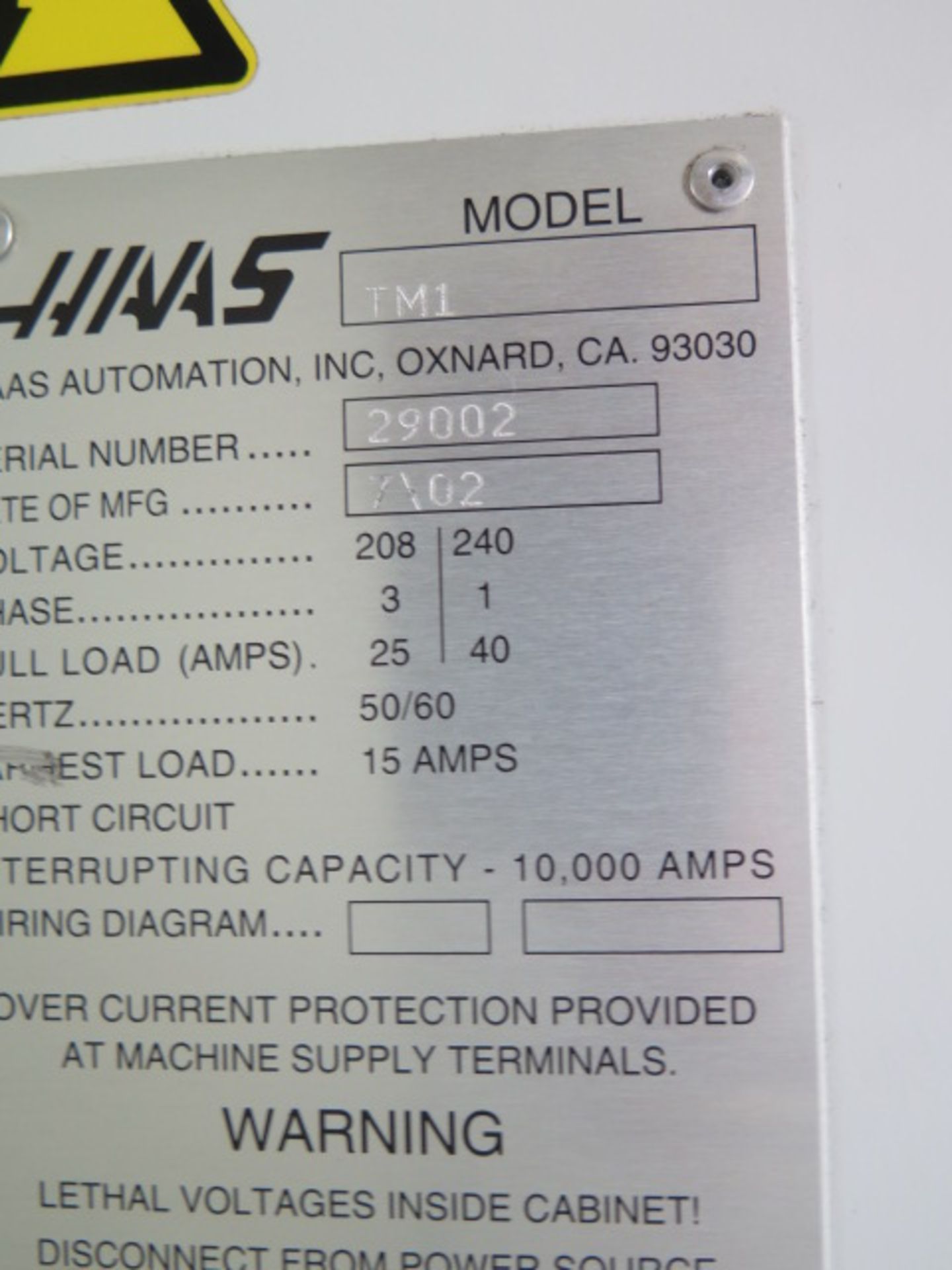 2002 Haas TM-1 CNC Tool Room Mill s/n 29002 w/ 40-Taper Spindle, 10 ½” x 48” Table, Sold AS IS - Image 15 of 15