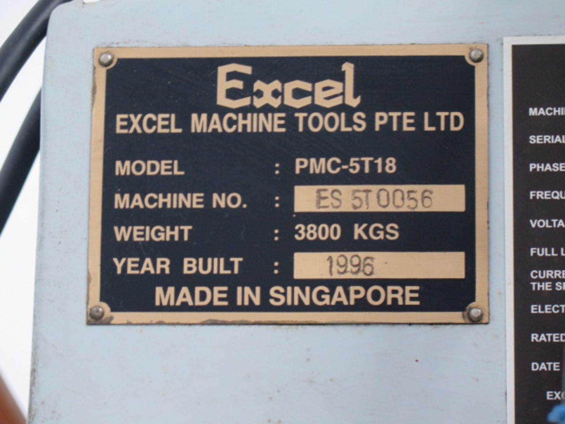 1996 Excel PMC-5T18 CNC Vertical Machining Center s/n ES5T0056 w/ Fanuc 21-M Control, Sold AS IS - Image 11 of 11