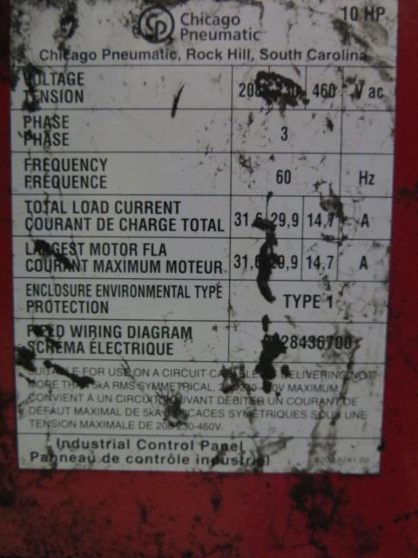 2010 Chicago Pneumatics QRS10HDP500 10Hp Rotary Air Compressor s/n CAI459436 SOLD AS IS - Image 8 of 8