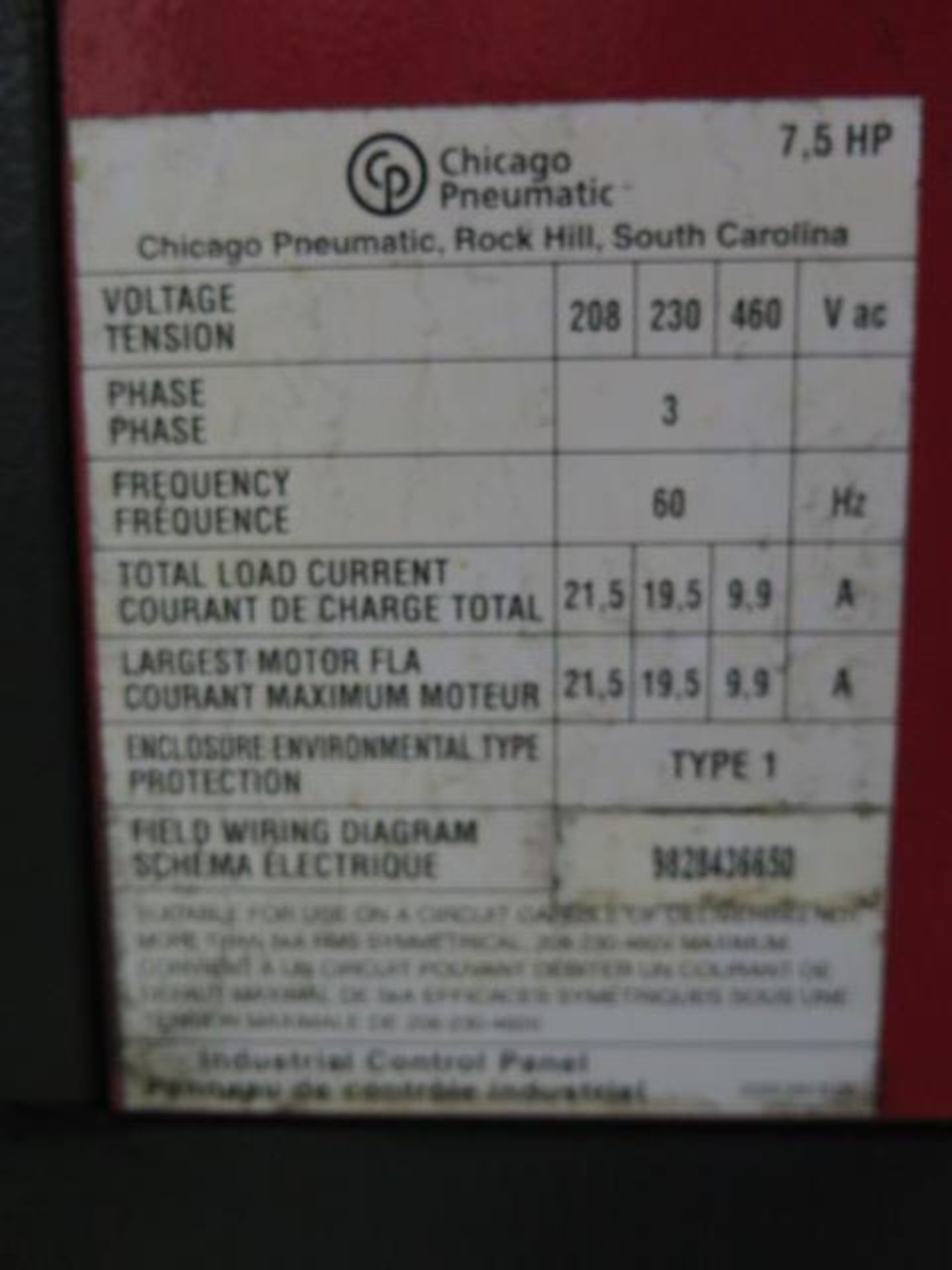 2010 Chicago Pneumatics QRS7.5HPUL 7.5Hp Rotary Air Compressor s/n CAI455838, SOLD AS IS - Image 7 of 7