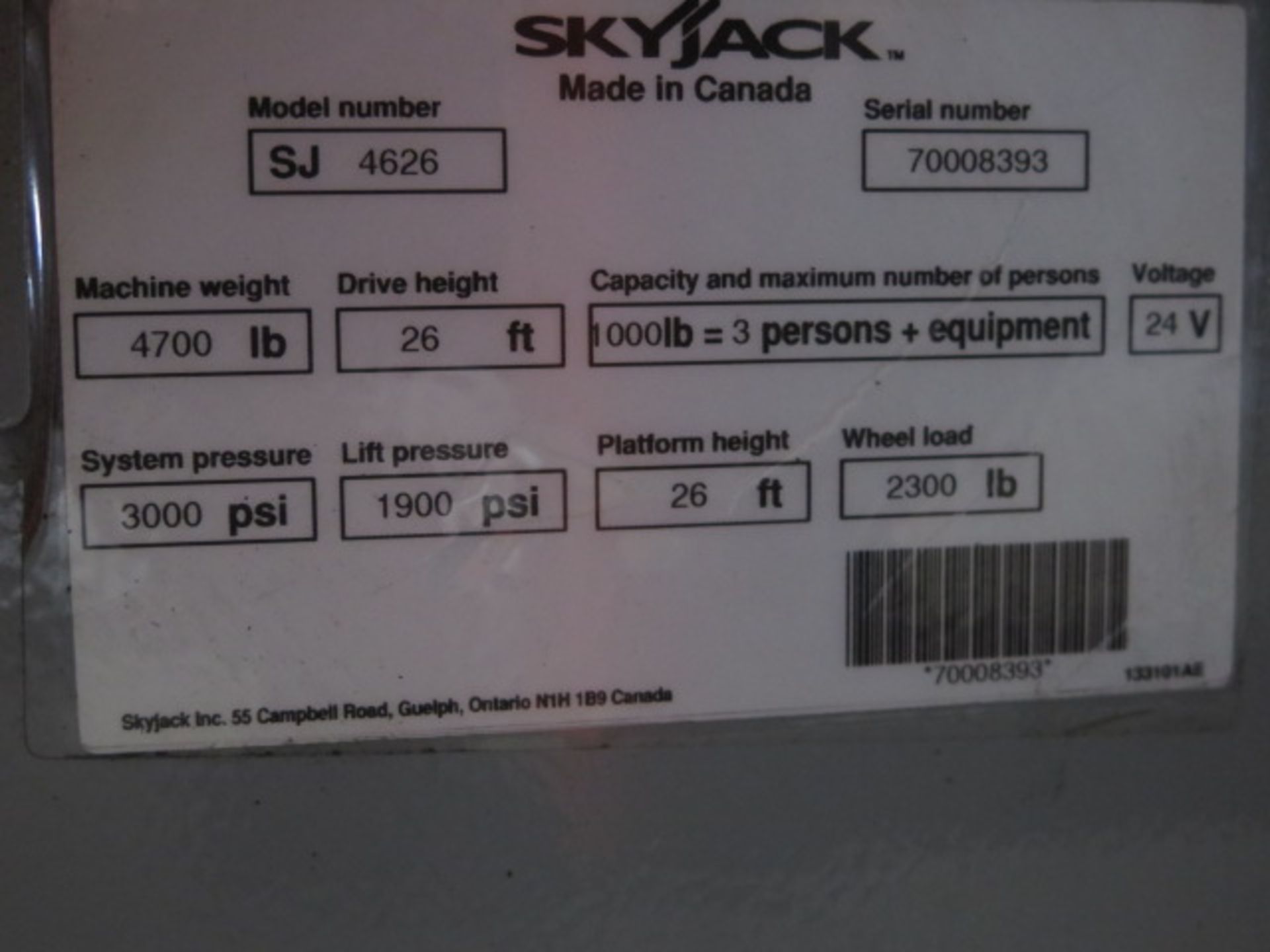 Skyjack SJM 4626 26’ Platform Scissor Lift s/n 70008393, SOLD AS IS WITH NO WARRANTY - Image 7 of 7