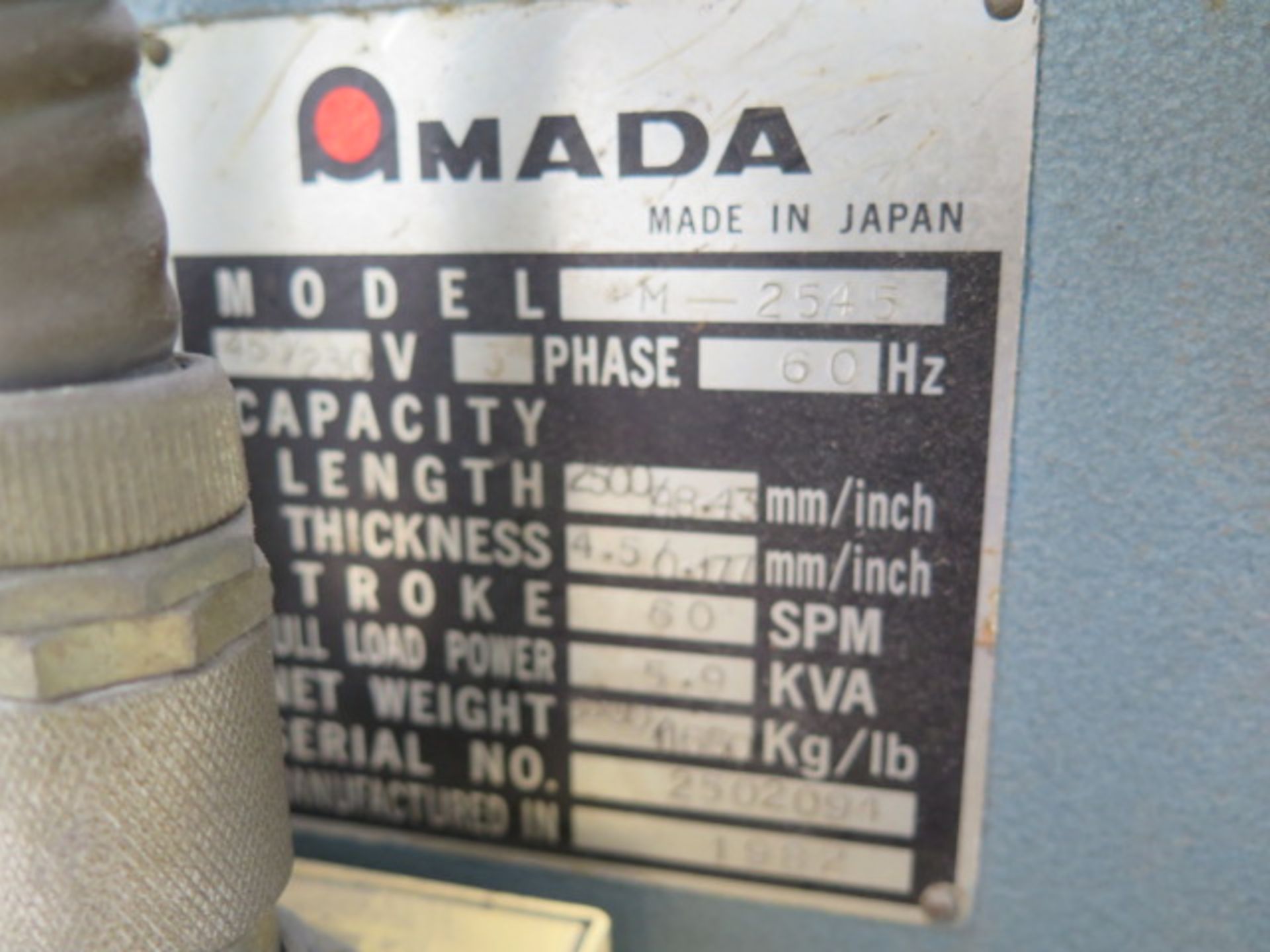 Amada M-2545 .177” x 98” Power Shear s/n 2502094 w/ Amada Controls, 60 Strokes/Min, SOLD AS IS - Image 10 of 10