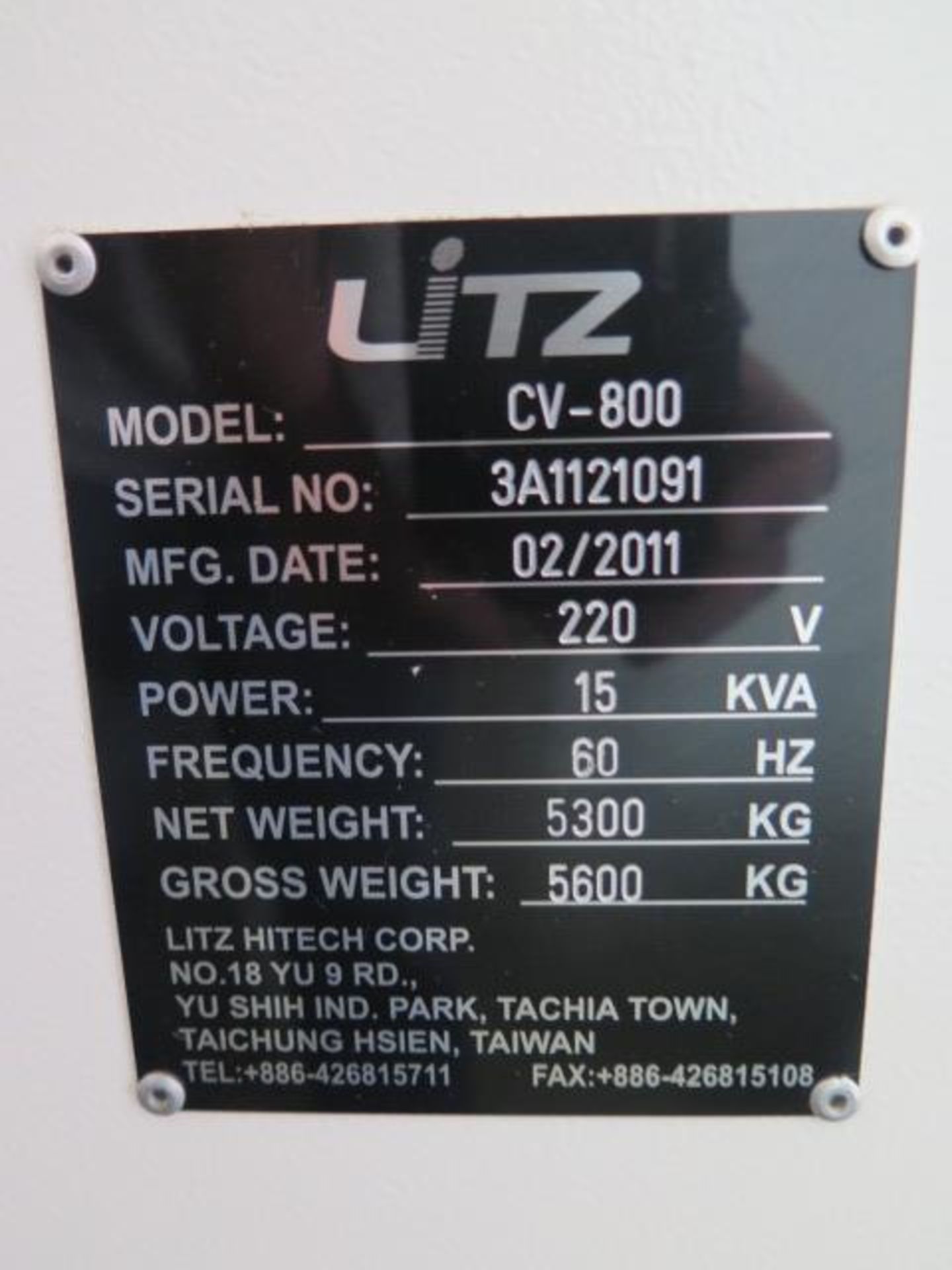 2011 Litz Hitech CV-800 4-Axis CNC Vertical Machining Center s/n 3A1121091 w/ Fanuc Series 18i-MB - Image 20 of 20