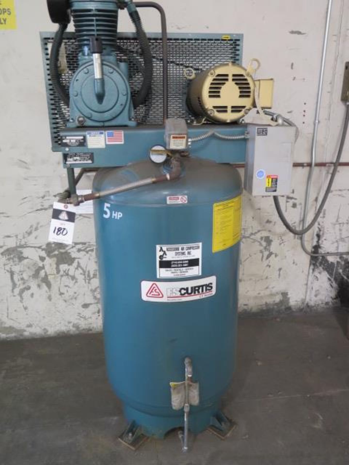 Curtis 5Hp Vertical Air Compressor w/ 80 Gallon Tank (SOLD AS-IS - NO WARRANTY)