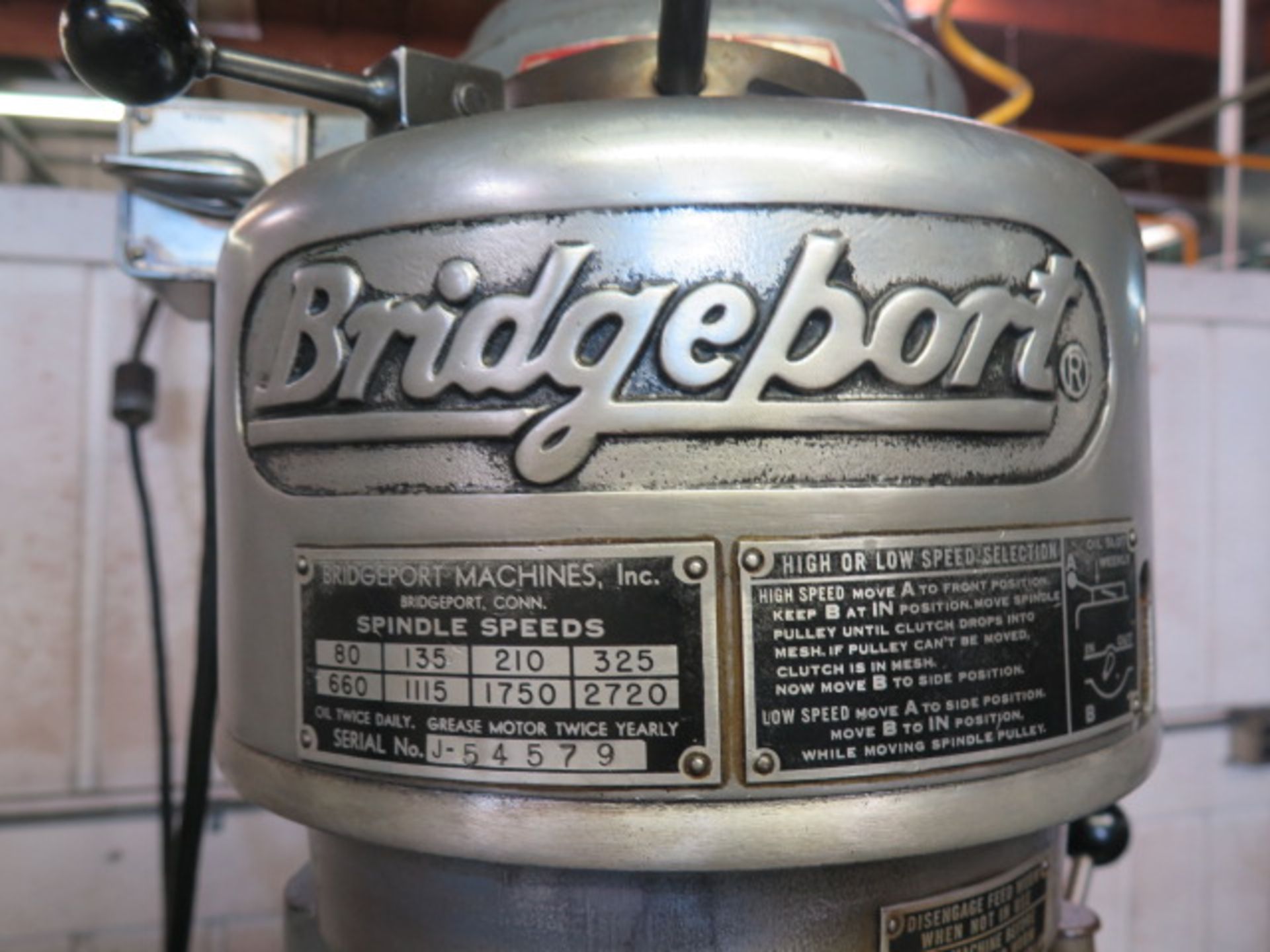 Bridgeport Vertical Mill s/n 63914 w/ 1Hp Motor, 80-2720 RPM, 8-Speeds, 9” x 42” Table (SOLD AS-IS - - Image 7 of 7