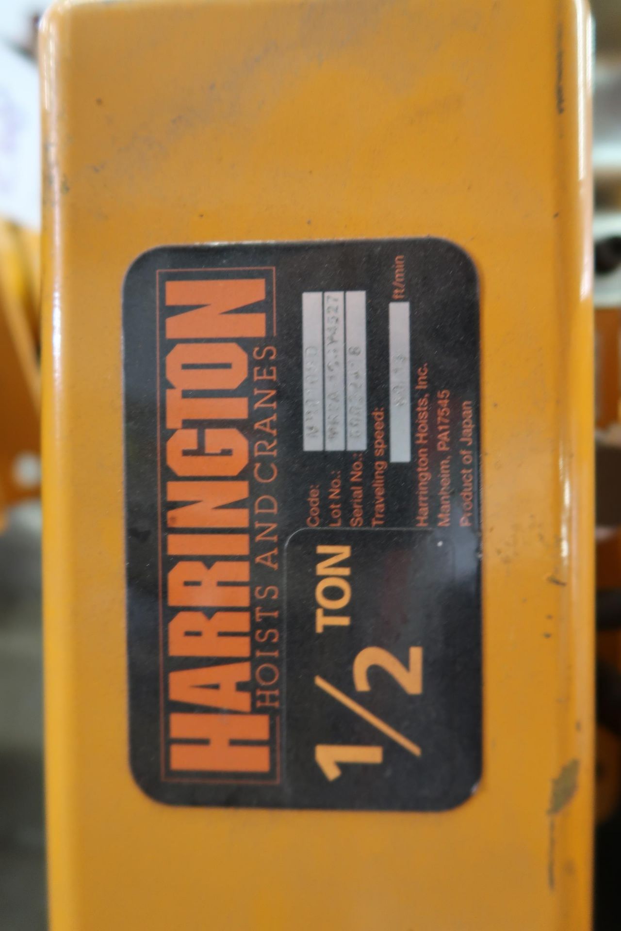 Harrington 1-Ton Electeric Hoist w/ 1/2-Ton Electric Trolley (SOLD AS-IS - NO WARRANTY) - Image 5 of 6