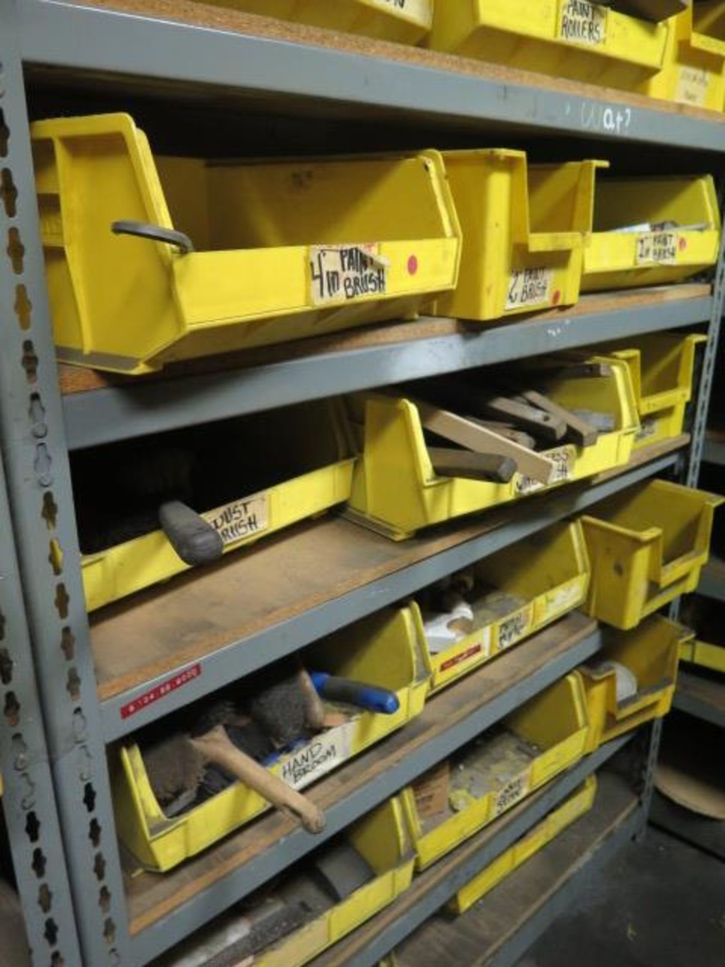 Storage Room w/ Bar Clamps, Hammers, Straps, Concrete Tools, Abrasives, Bins and Shelving (SOLD AS- - Image 21 of 29