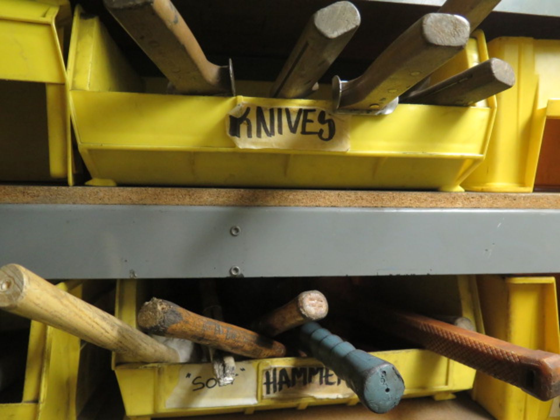 Storage Room w/ Bar Clamps, Hammers, Straps, Concrete Tools, Abrasives, Bins and Shelving (SOLD AS- - Image 9 of 29