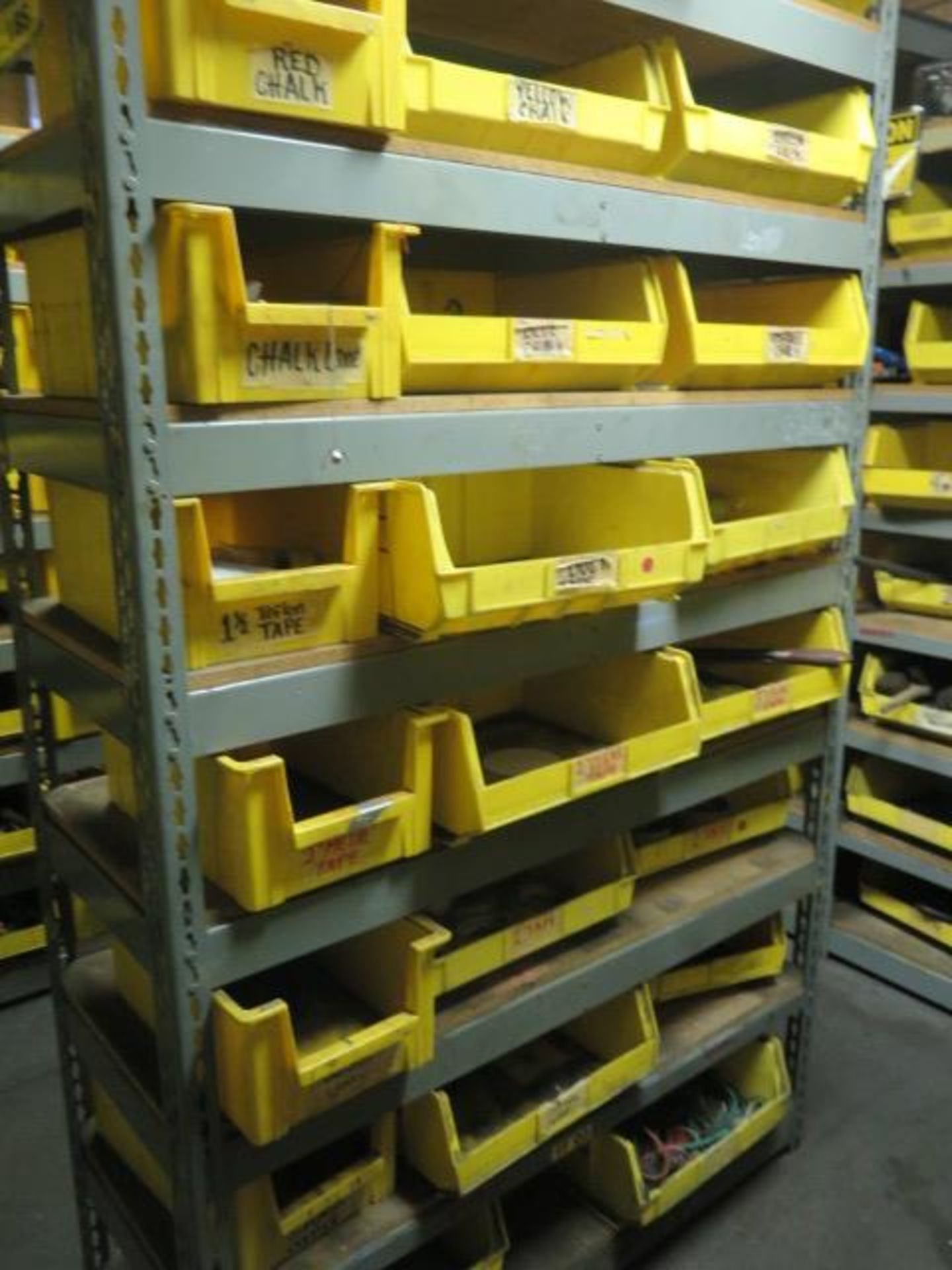 Storage Room w/ Bar Clamps, Hammers, Straps, Concrete Tools, Abrasives, Bins and Shelving (SOLD AS- - Image 2 of 29