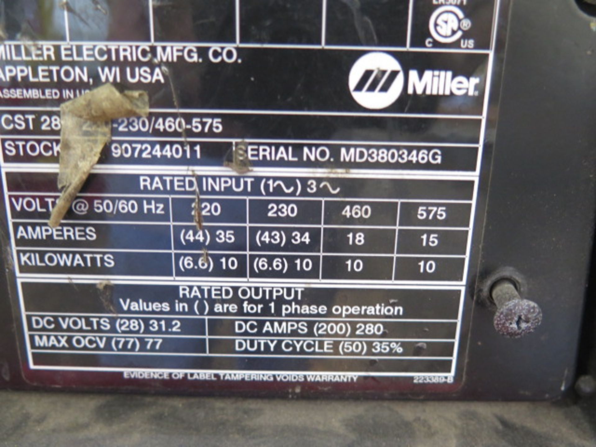 Miller CST280 Arc Welding Power Source s/n MD380346G (SOLD AS-IS - NO WARRANTY) - Image 5 of 5