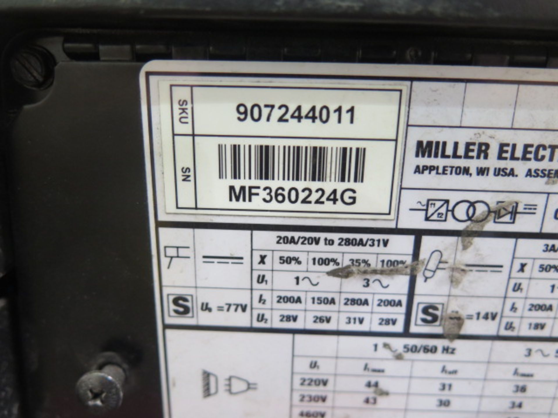 Miller CST-280 Arc Welding Power Source s/n MF360224G w/ Cart (SOLD AS-IS - NO WARRANTY) - Image 7 of 7