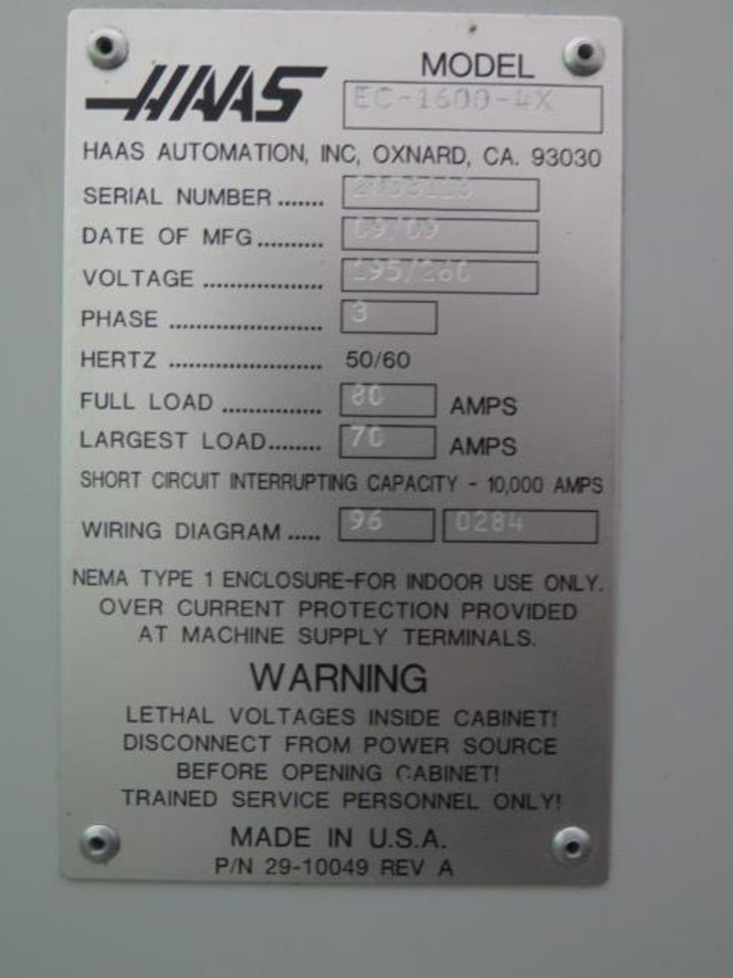 2009 Haas EC-1600-4X 4-Axis CNC Horizontal Machining Center s/n 2053113 w/ Haas Controls, hand - Image 28 of 28