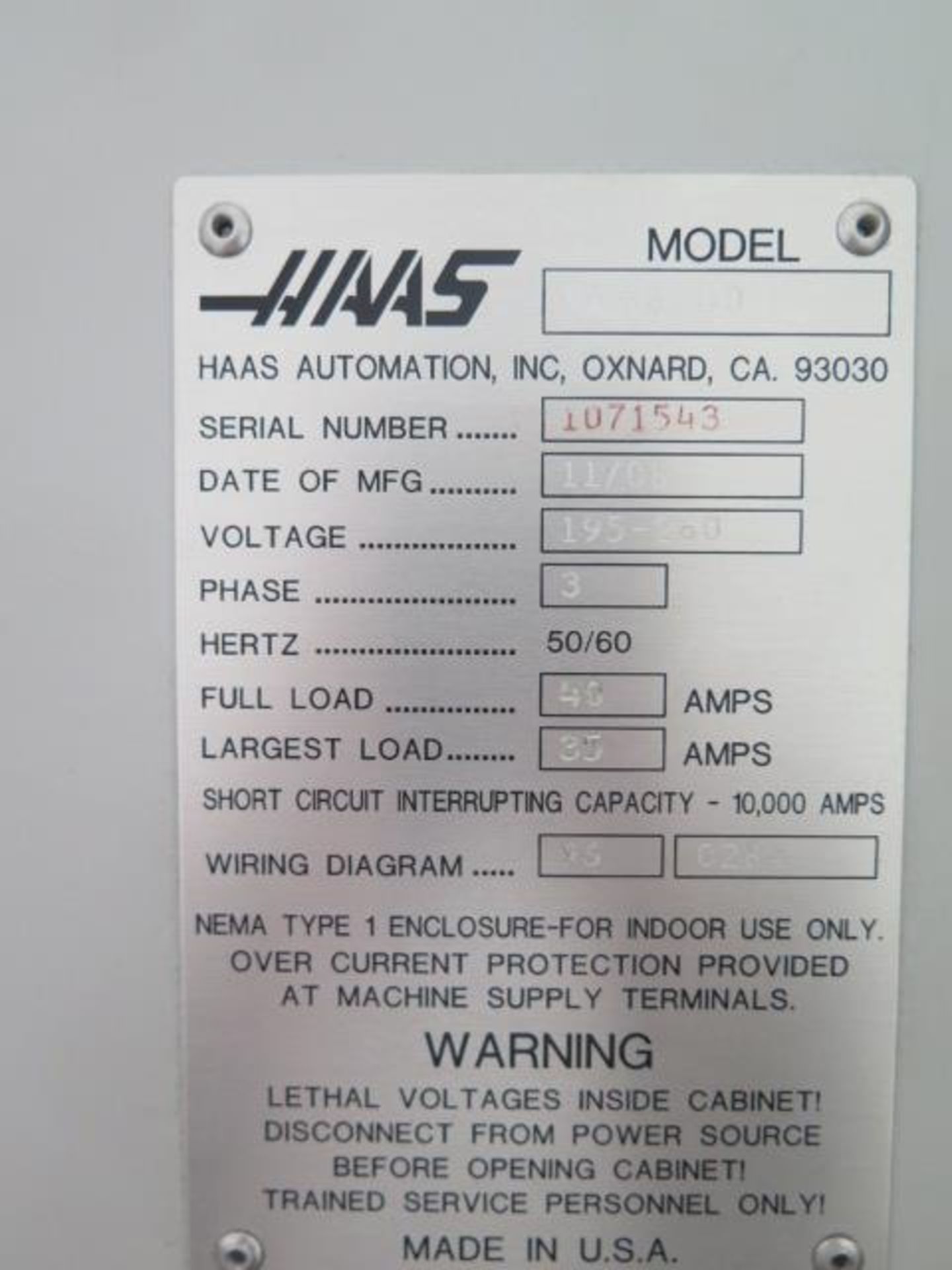 2008 Haas VF-6/40 CNC Vertical Machining Center s/n 1071543 w/ Haas Controls, Hand Wheel, 24-Station - Image 26 of 26