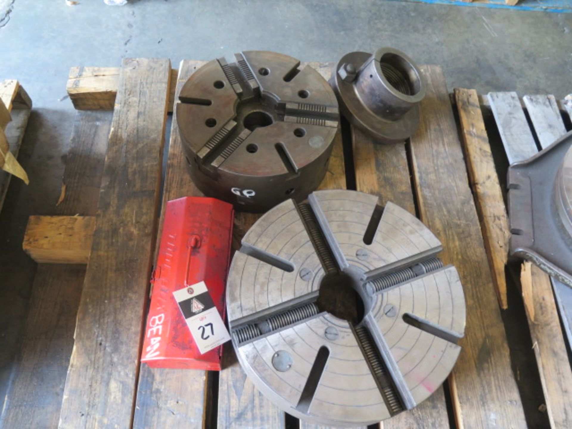 15" 3-Jaw Chuck and 18" 4-Jaw Chuck (NEEDS Jaw Shoes) (SOLD AS-IS - NO WARRANTY)