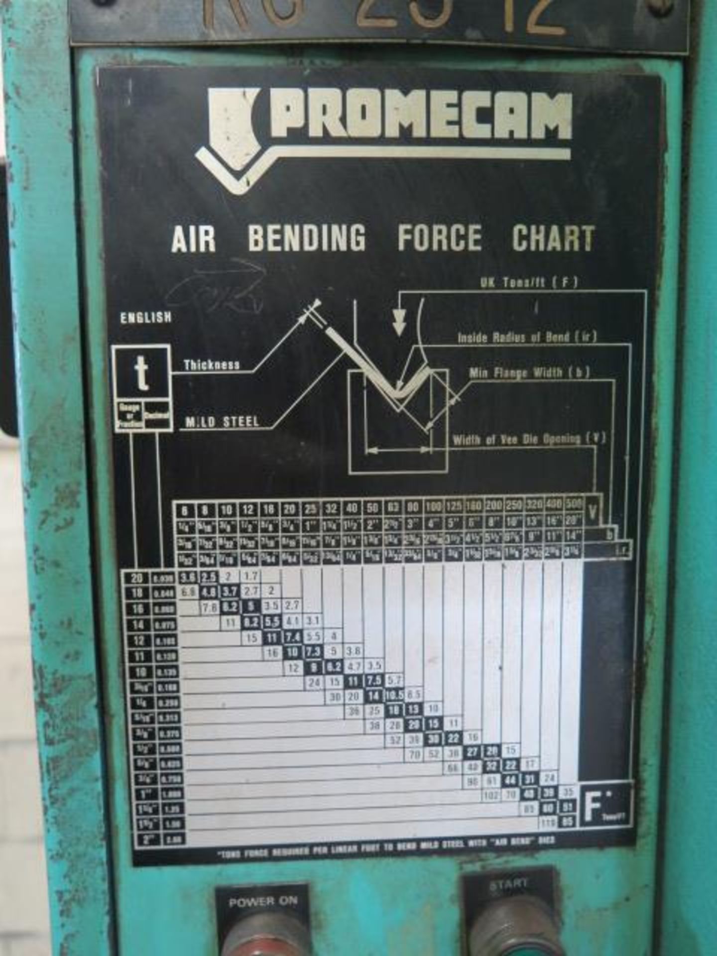 Promecam RG-25-12 25-Ton x 48” Press Brake s/n 32-2512A1013 w/ Autogauge G24 Powergauge, SOLD AS IS - Image 11 of 12