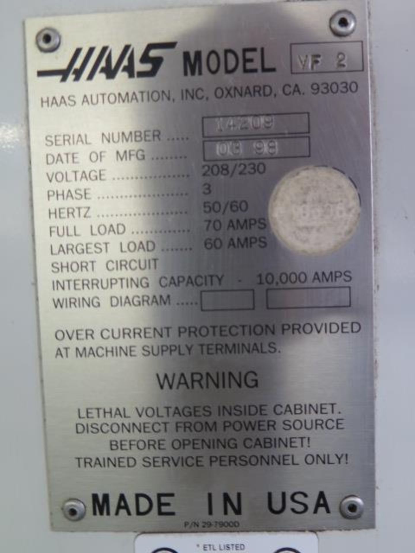 1998 Haas VF-2 CNC VMC s/n 14209 w/ Haas Controls, Hand Wheel, 20 ATC SOLD AS IS NO WARRANTY - Image 17 of 17