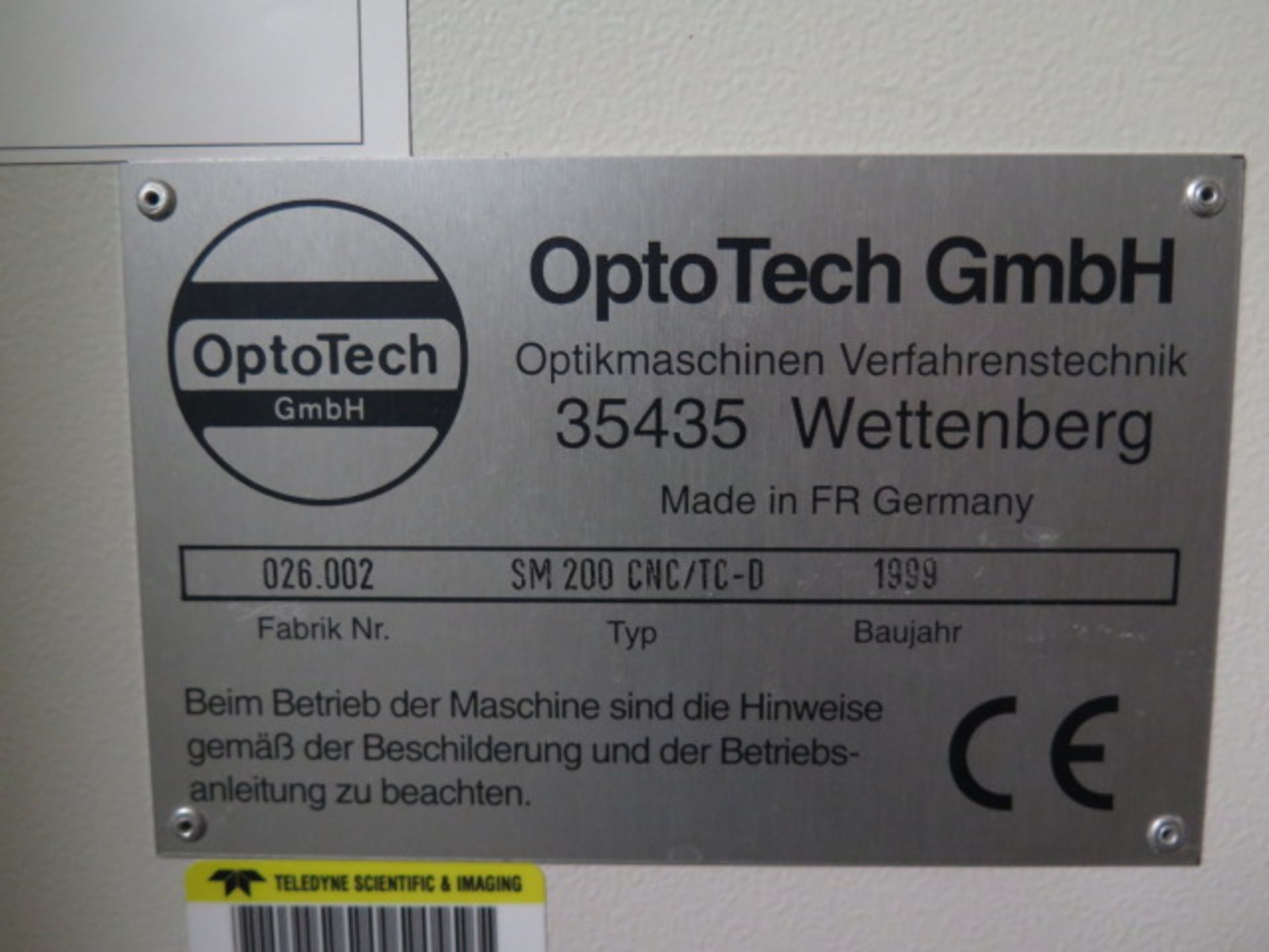 1999 OptoTech SM200 CNC TC-D CNC Lens Grinding Machine w/ Siemens Sinumerik Controls, SOLD AS IS - Image 18 of 18