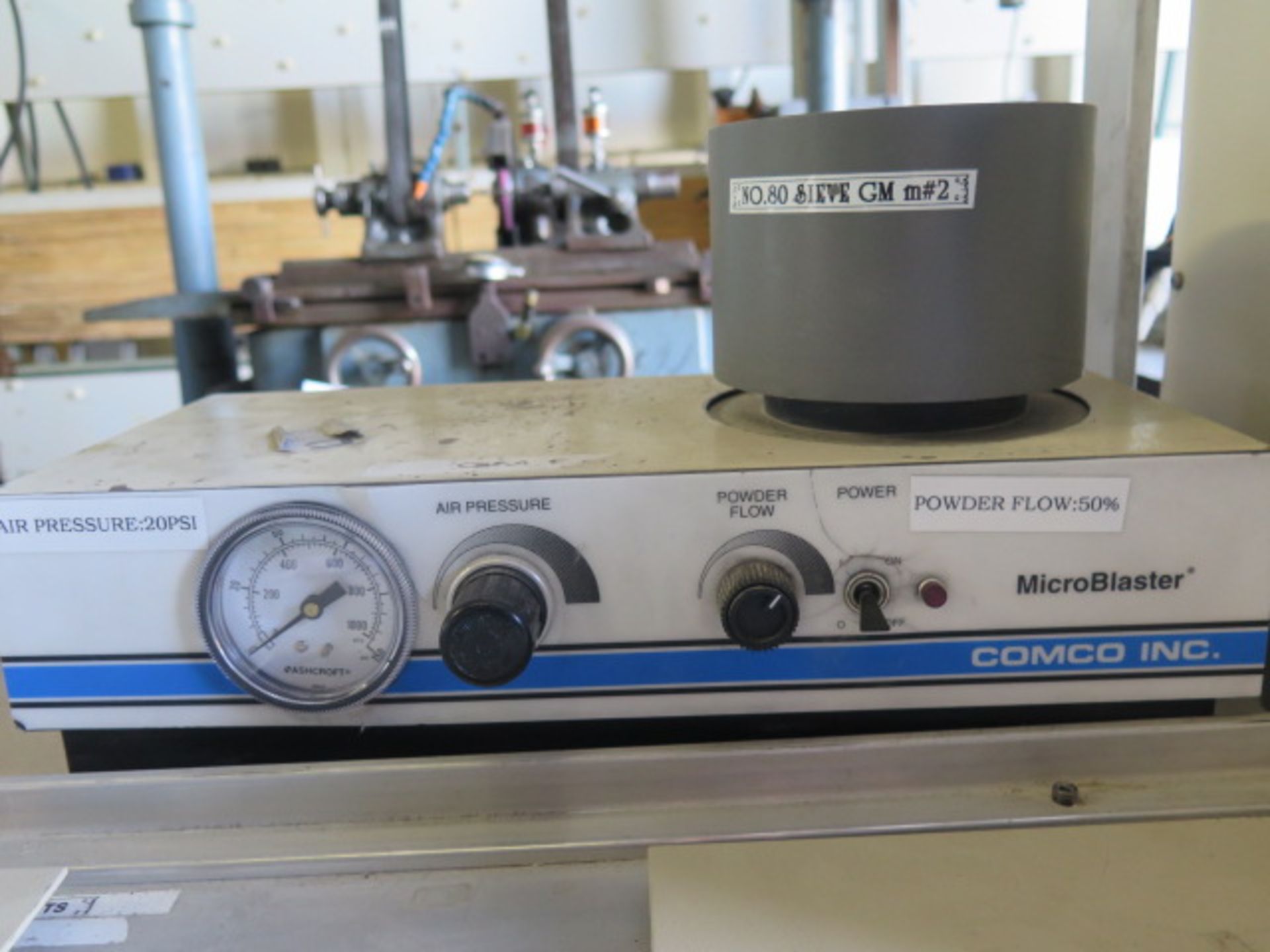 Comco “Micro Blaster” Automatic Blast Cabinet w/ Controls, 4” Rotary Table, (2) Heads SOLD AS IS - Image 5 of 10