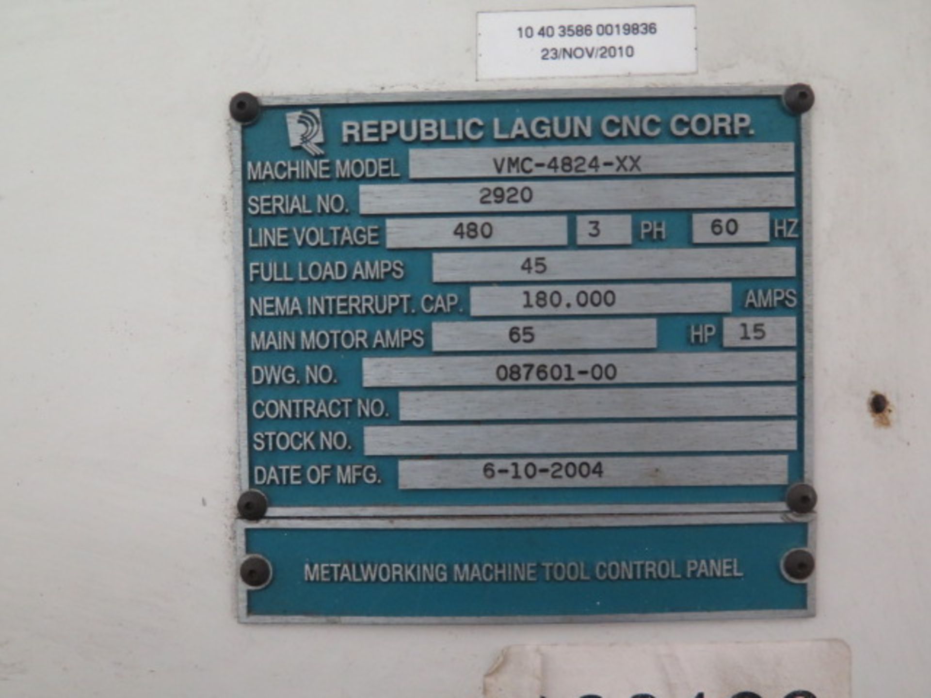 2004 Republic-Lagun VMC-4824-XX CNC VMC s/n 2920 w/ Fagor CNC Controls, SOLD AS IS - Image 15 of 15